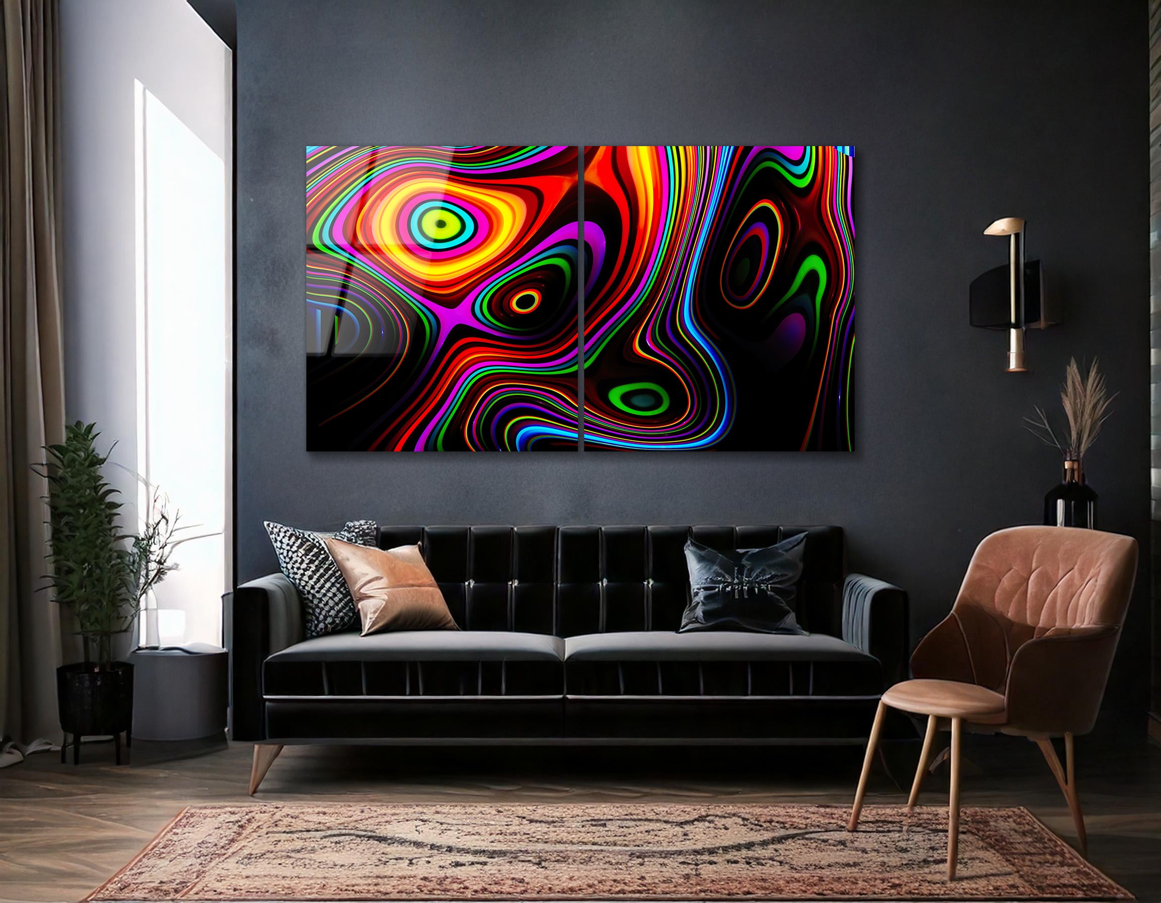 Mega Size Modern Abstract Colorful Duo | Premium HD Metal Wall Art
