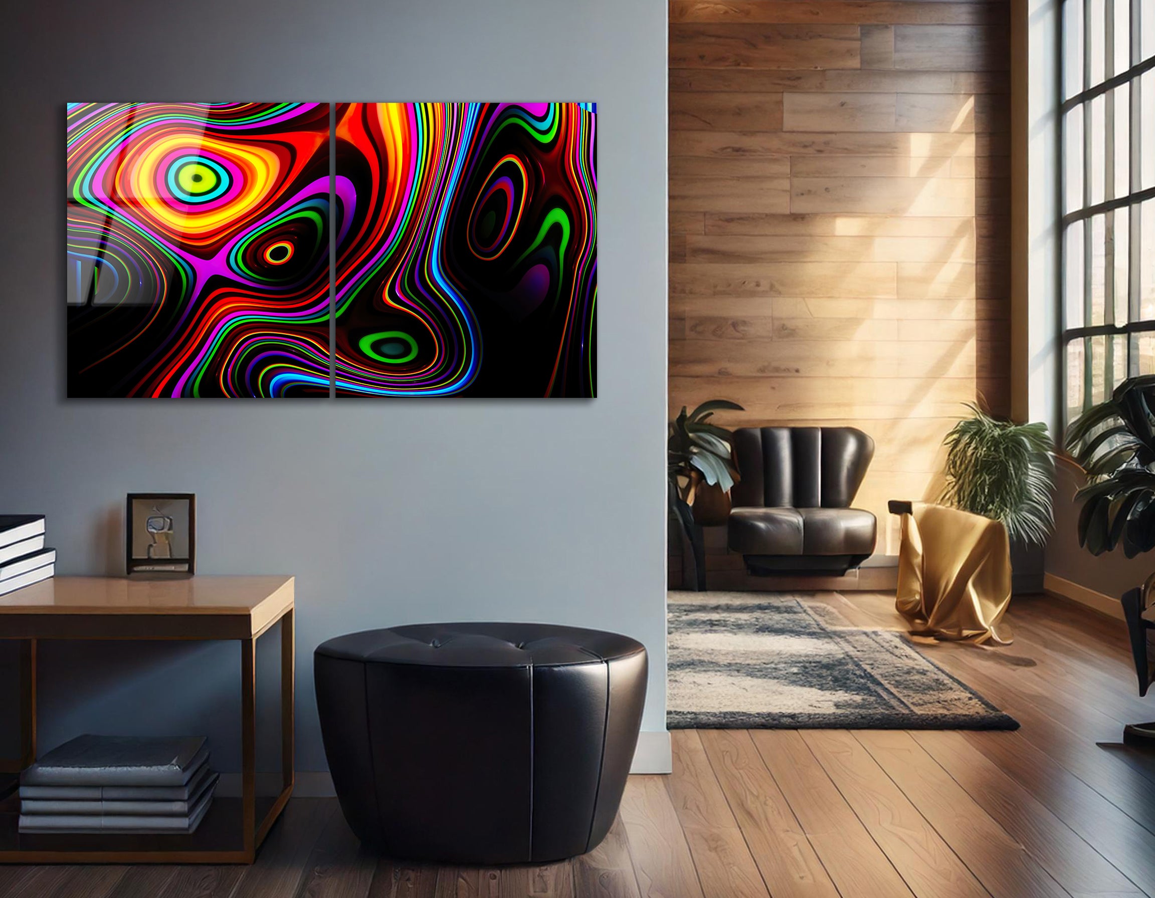 Mega Size Modern Abstract Colorful Duo | Premium HD Metal Wall Art