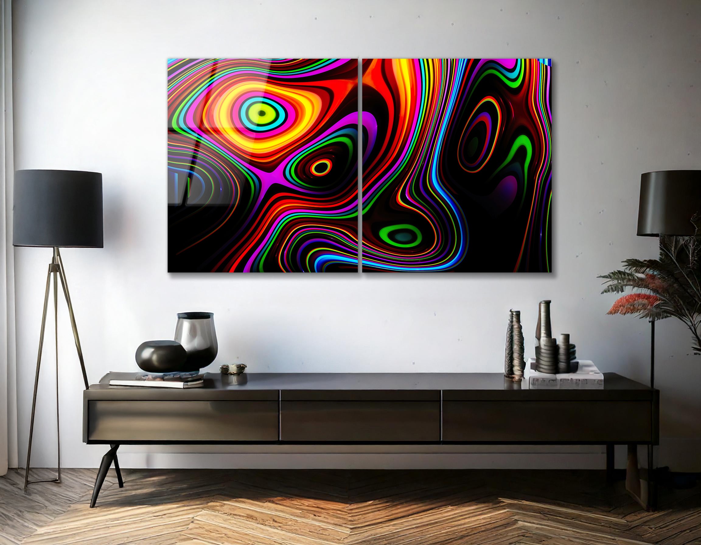 Mega Size Modern Abstract Colorful Duo | Premium HD Metal Wall Art