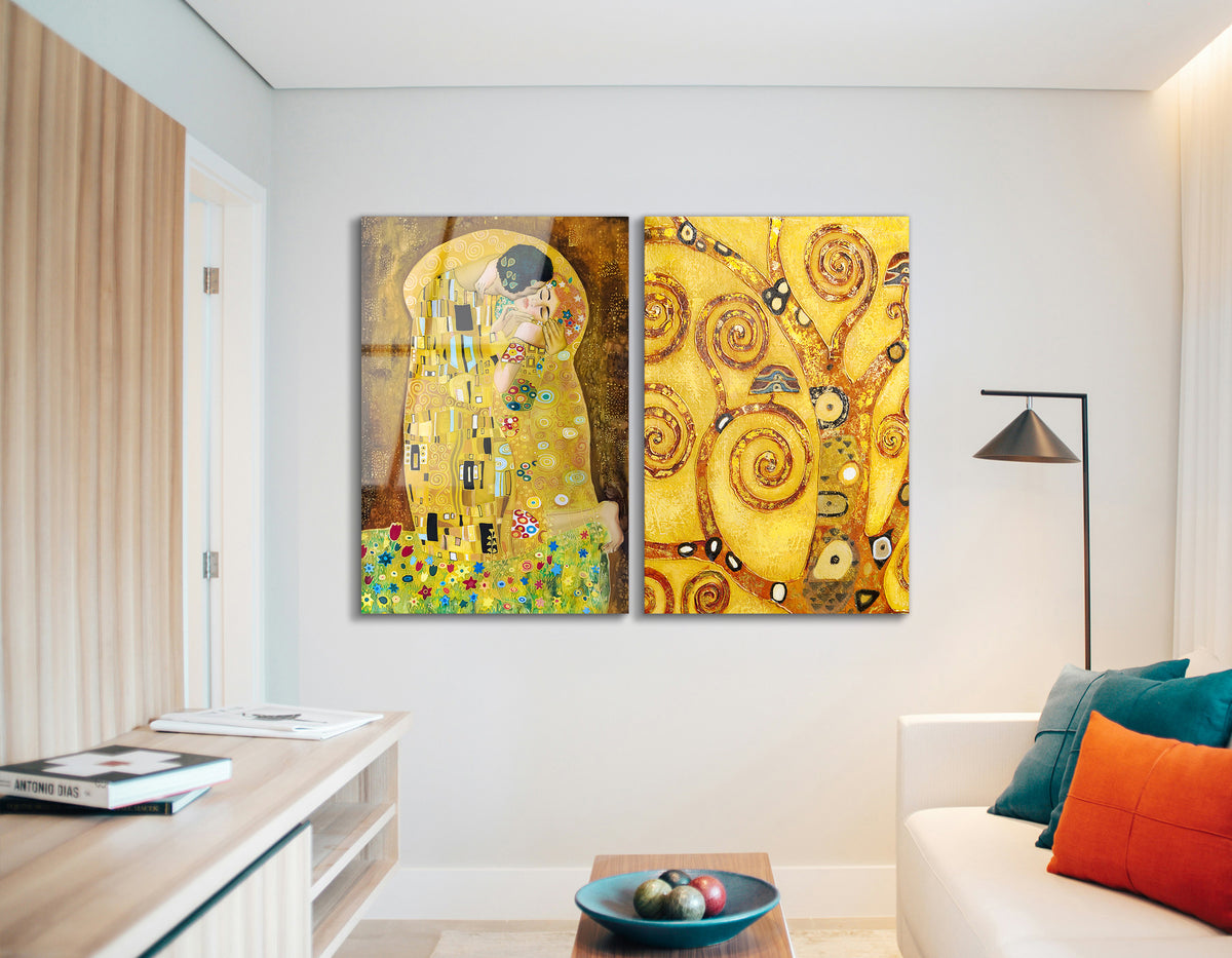 Mega Size Modern Klimt Inspired Abstract Art Duo | Premium HD Metal Wall Art