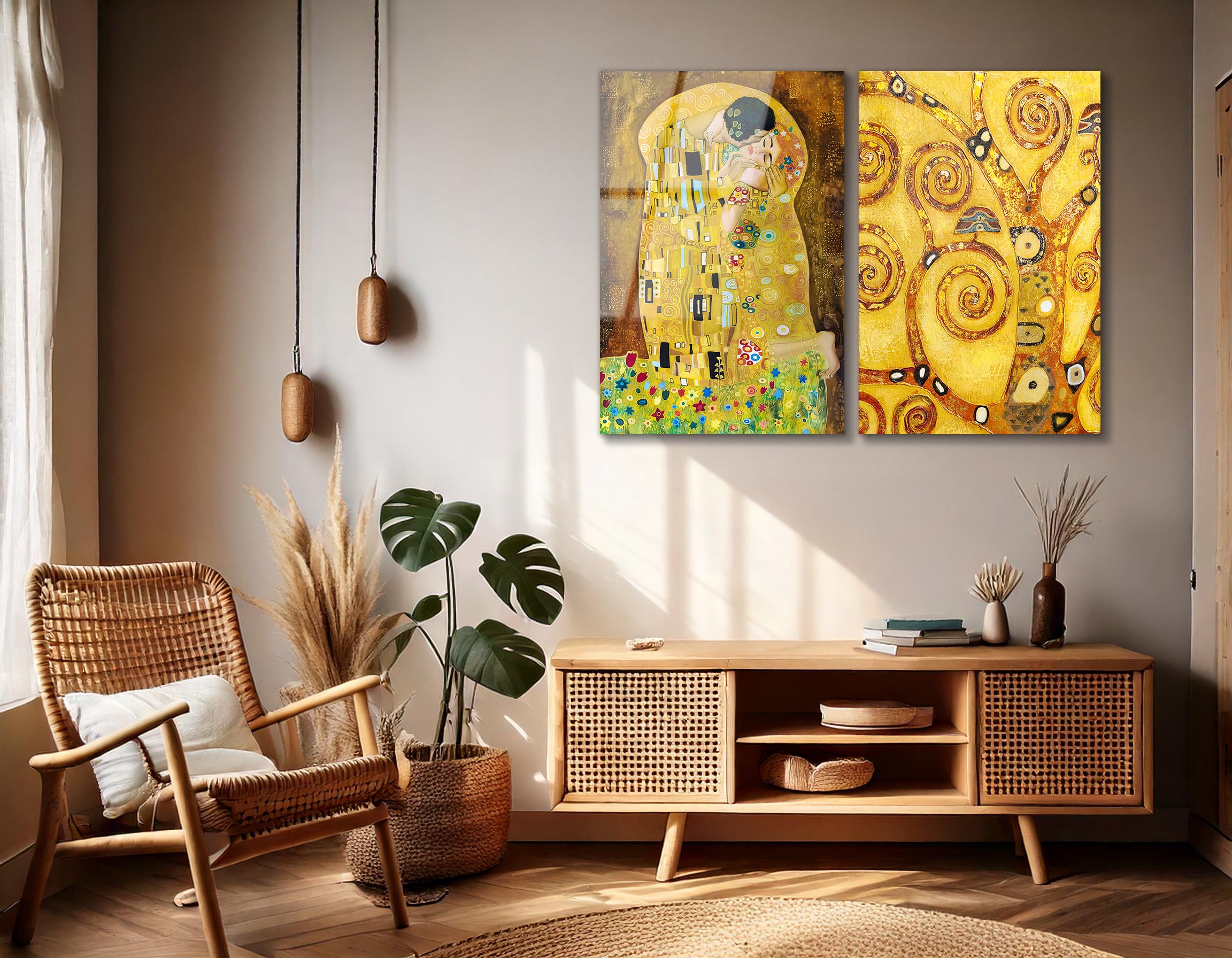 Mega Size Modern Klimt Inspired Abstract Art Duo | Premium HD Metal Wall Art