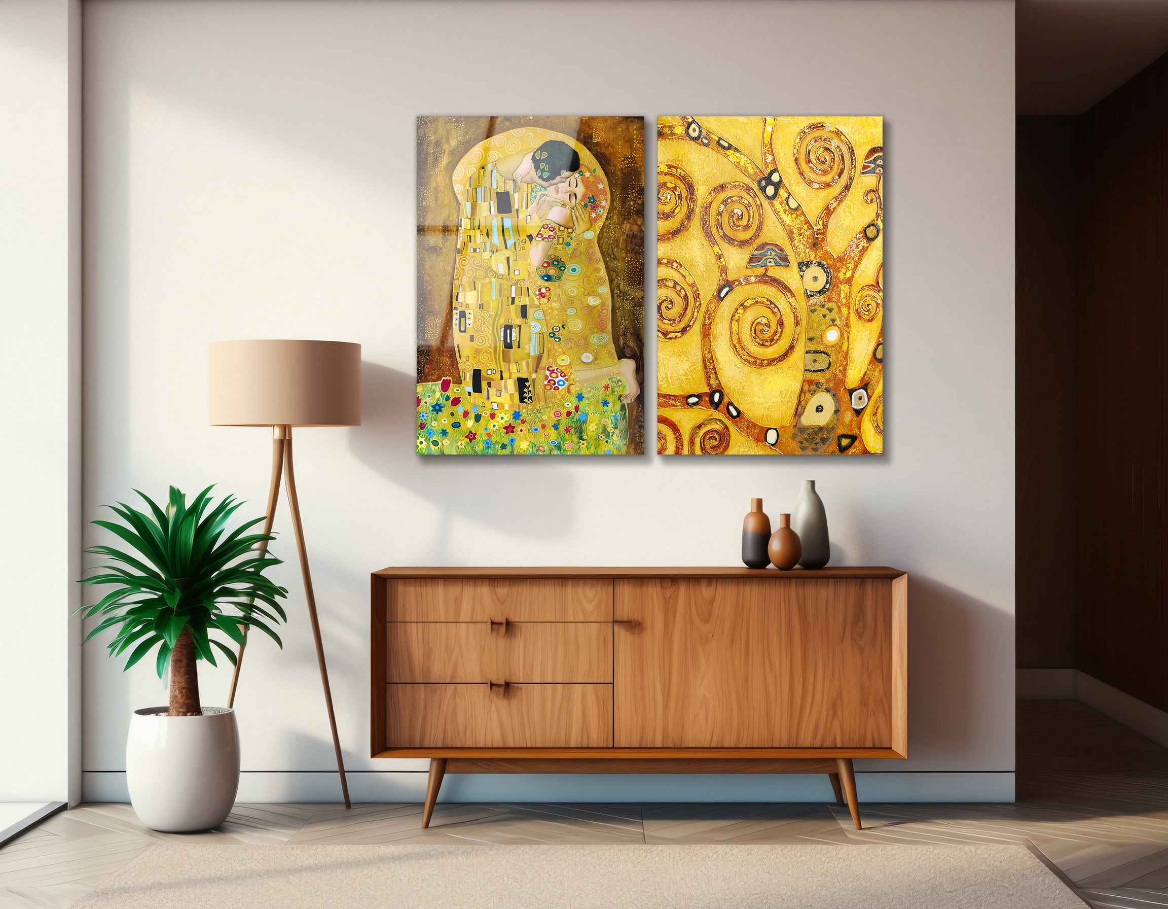 Mega Size Modern Klimt Inspired Abstract Art Duo | Premium HD Metal Wall Art