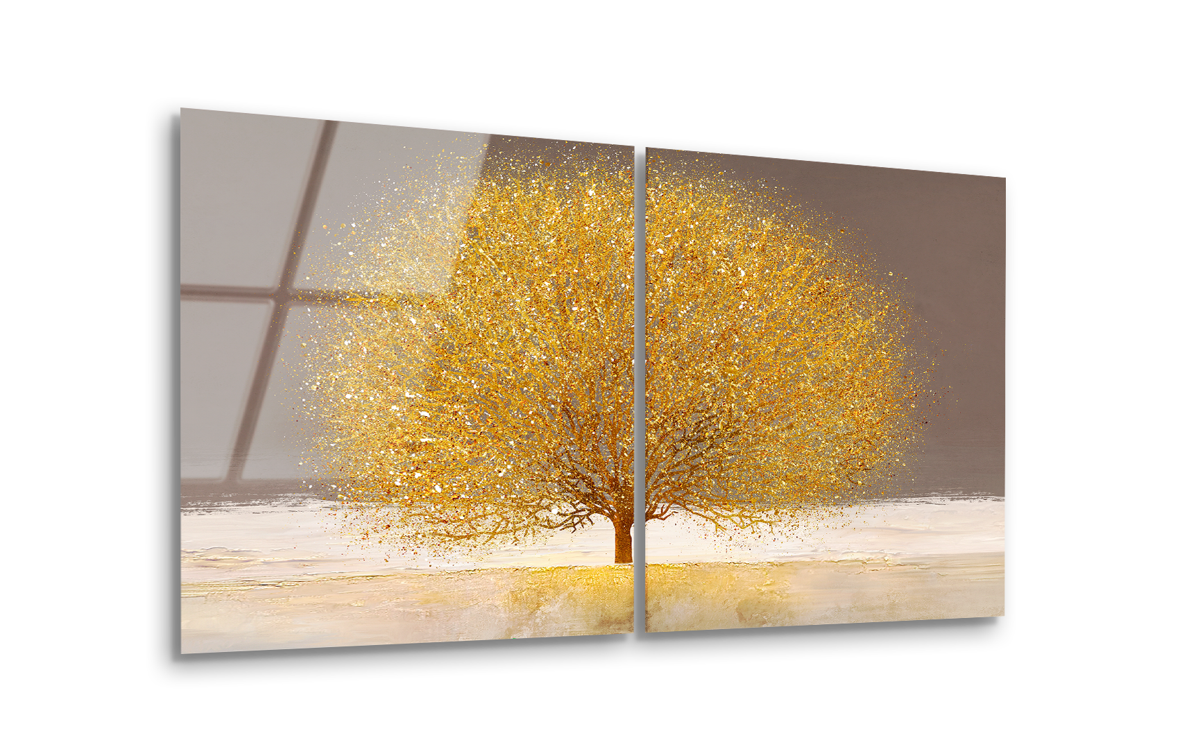 Mega Size Modern Beautiful Gold Tree Duo | Premium HD Metal Wall Art