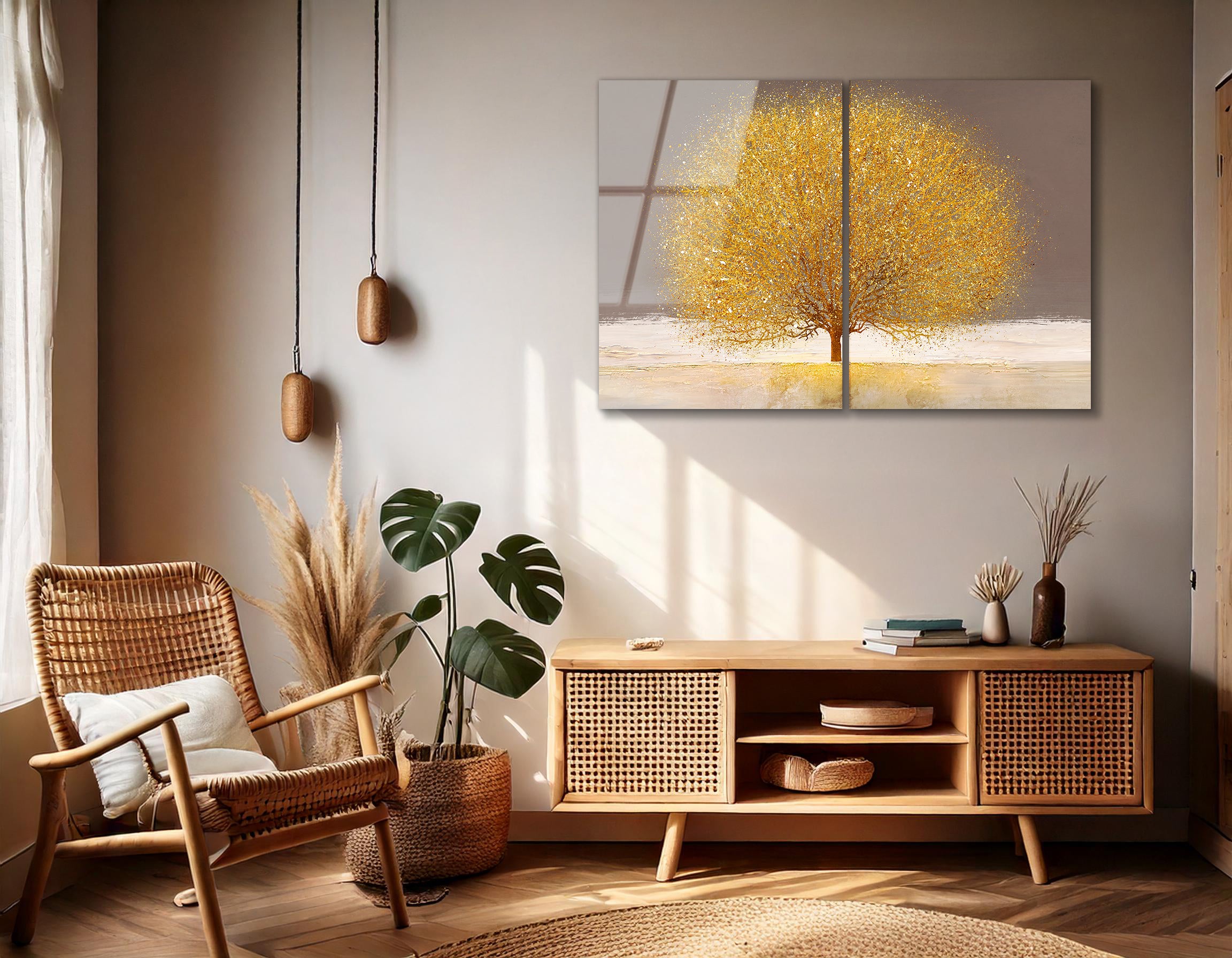 Mega Size Modern Beautiful Gold Tree Duo | Premium HD Metal Wall Art