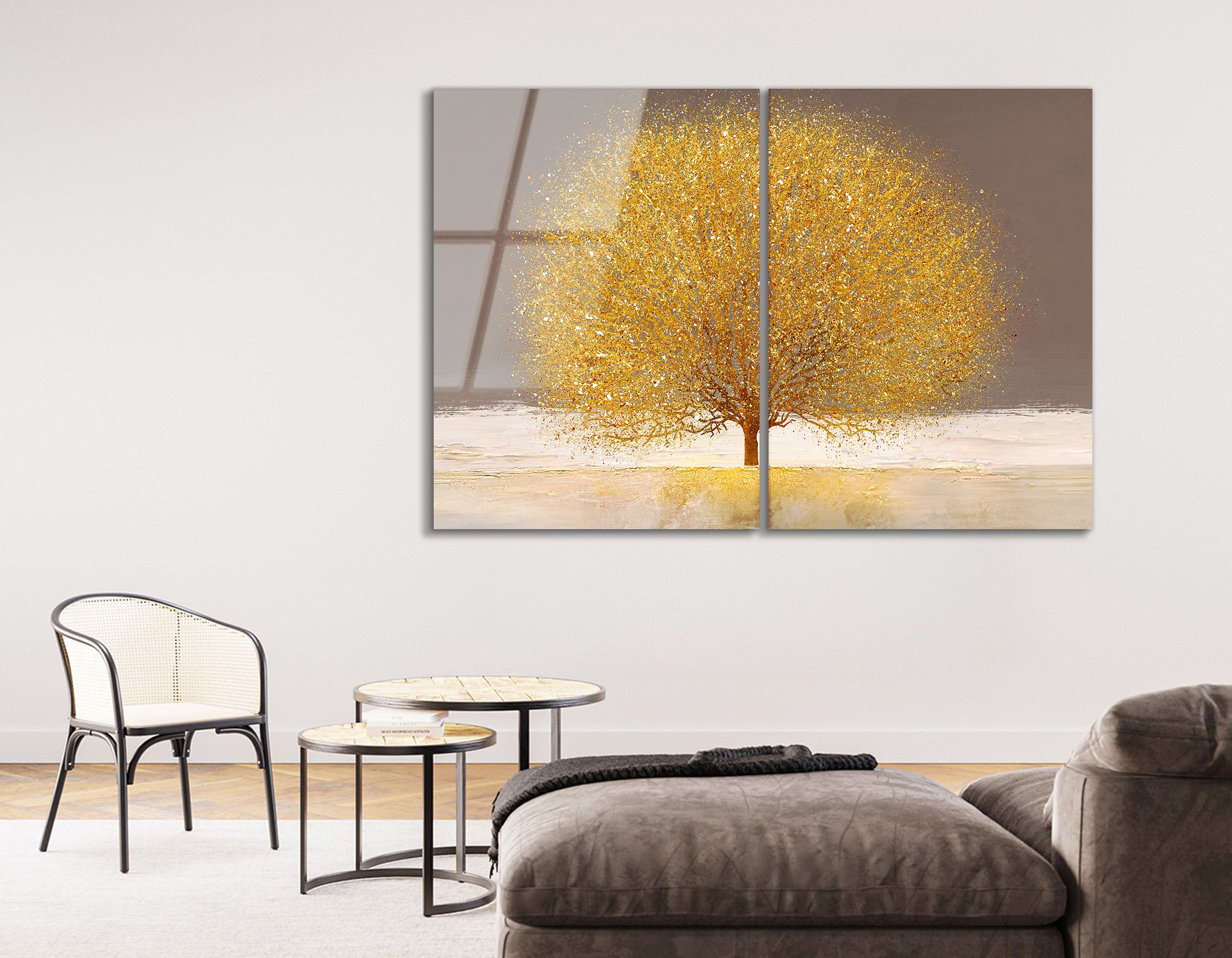 Mega Size Modern Beautiful Gold Tree Duo | Premium HD Metal Wall Art