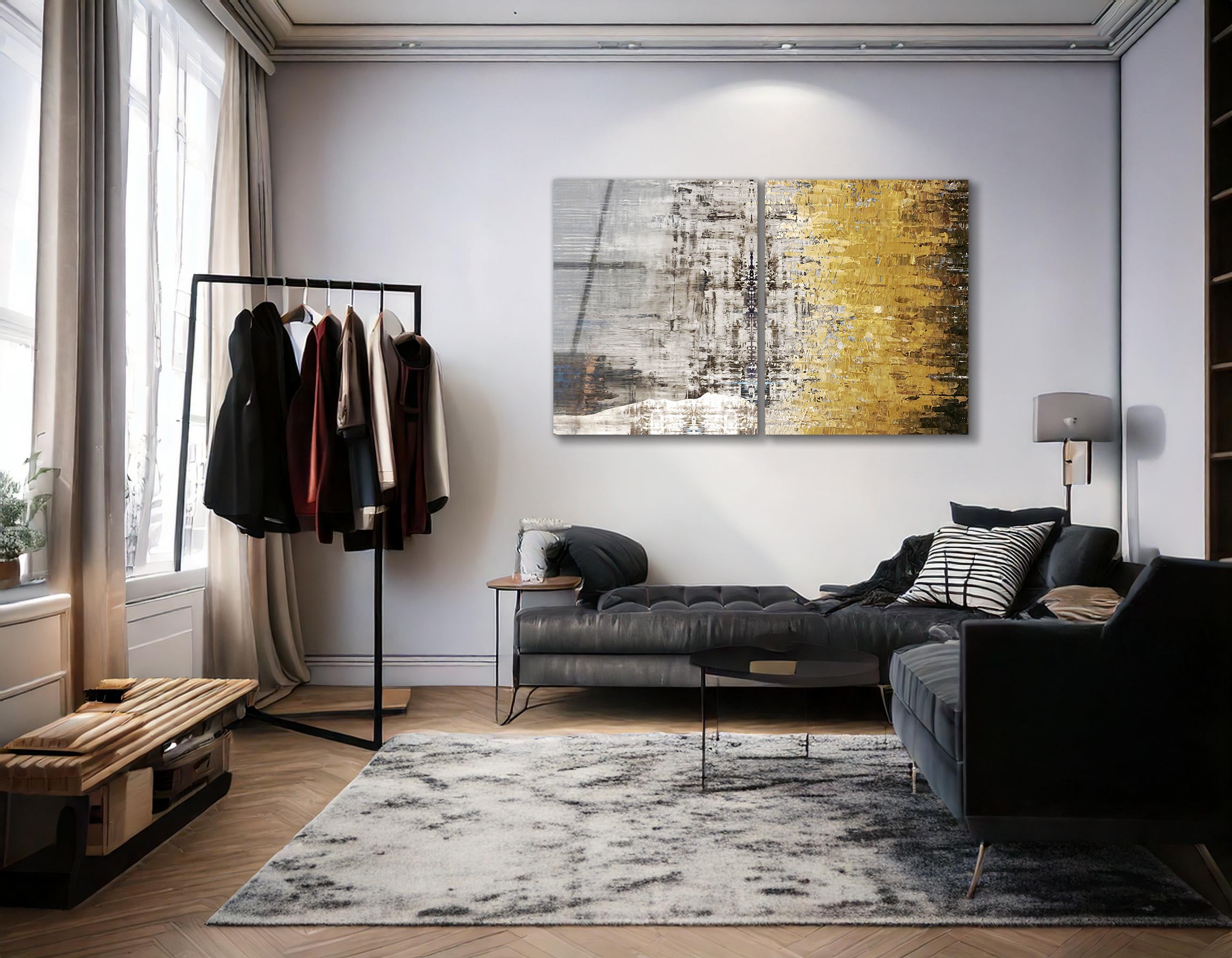 Mega Size Gold Abstract Duo | Premium HD Metal Wall Art
