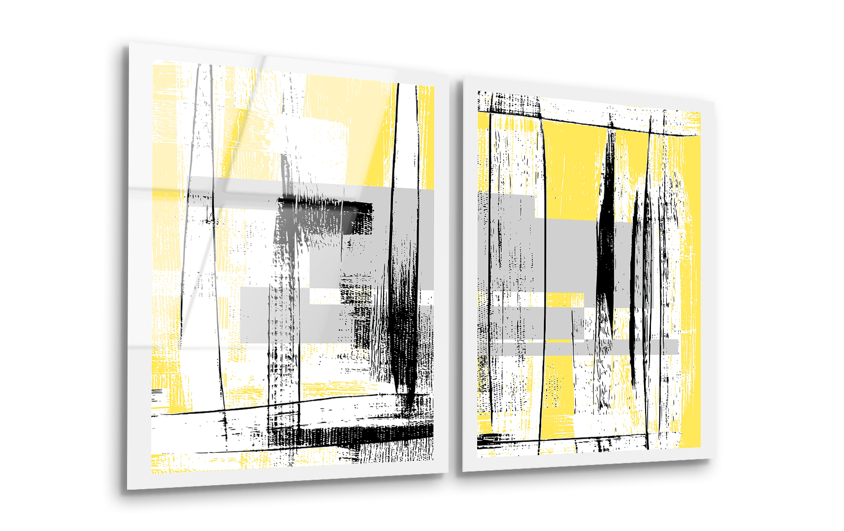 Mega Size Modern Abstract Yellow Grunge Duo | Premium HD Metal Wall Art