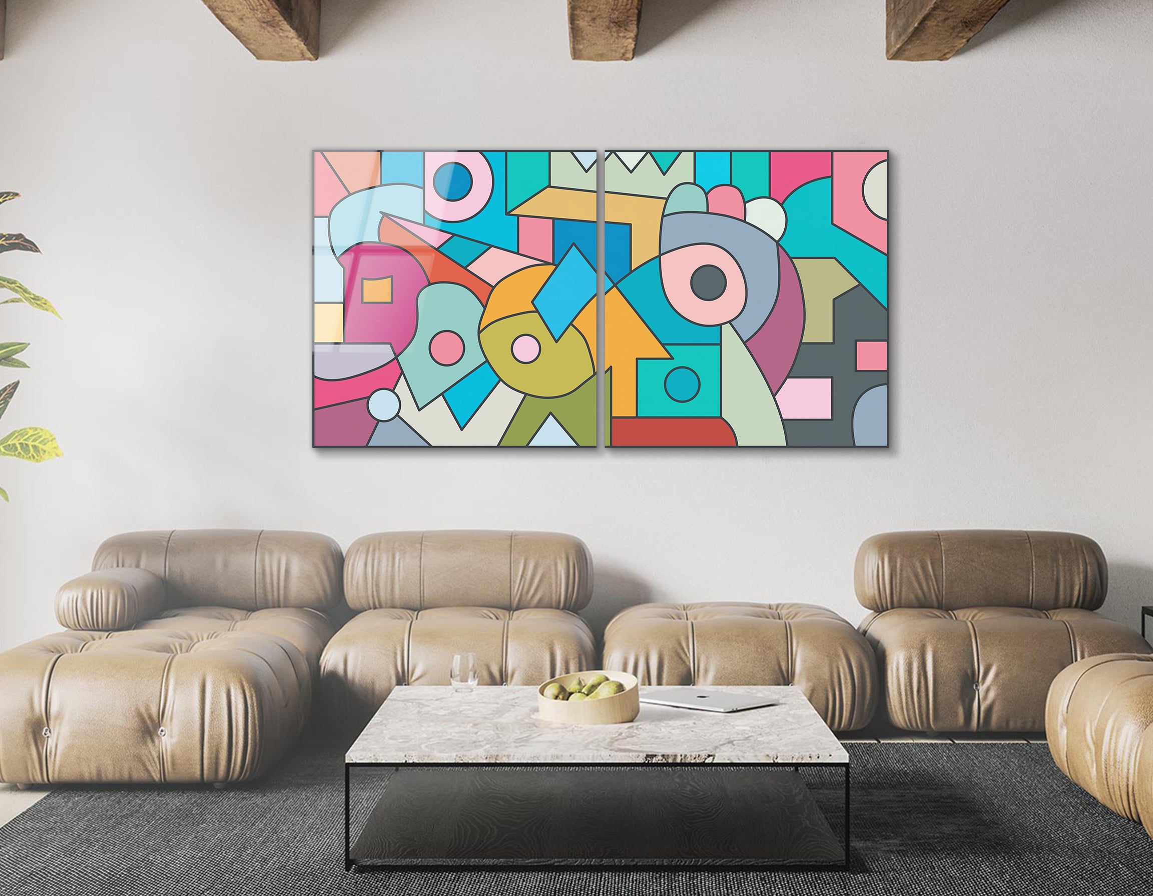 Mega Size Colorful Abstract Art Duo | Premium HD Metal Wall Art