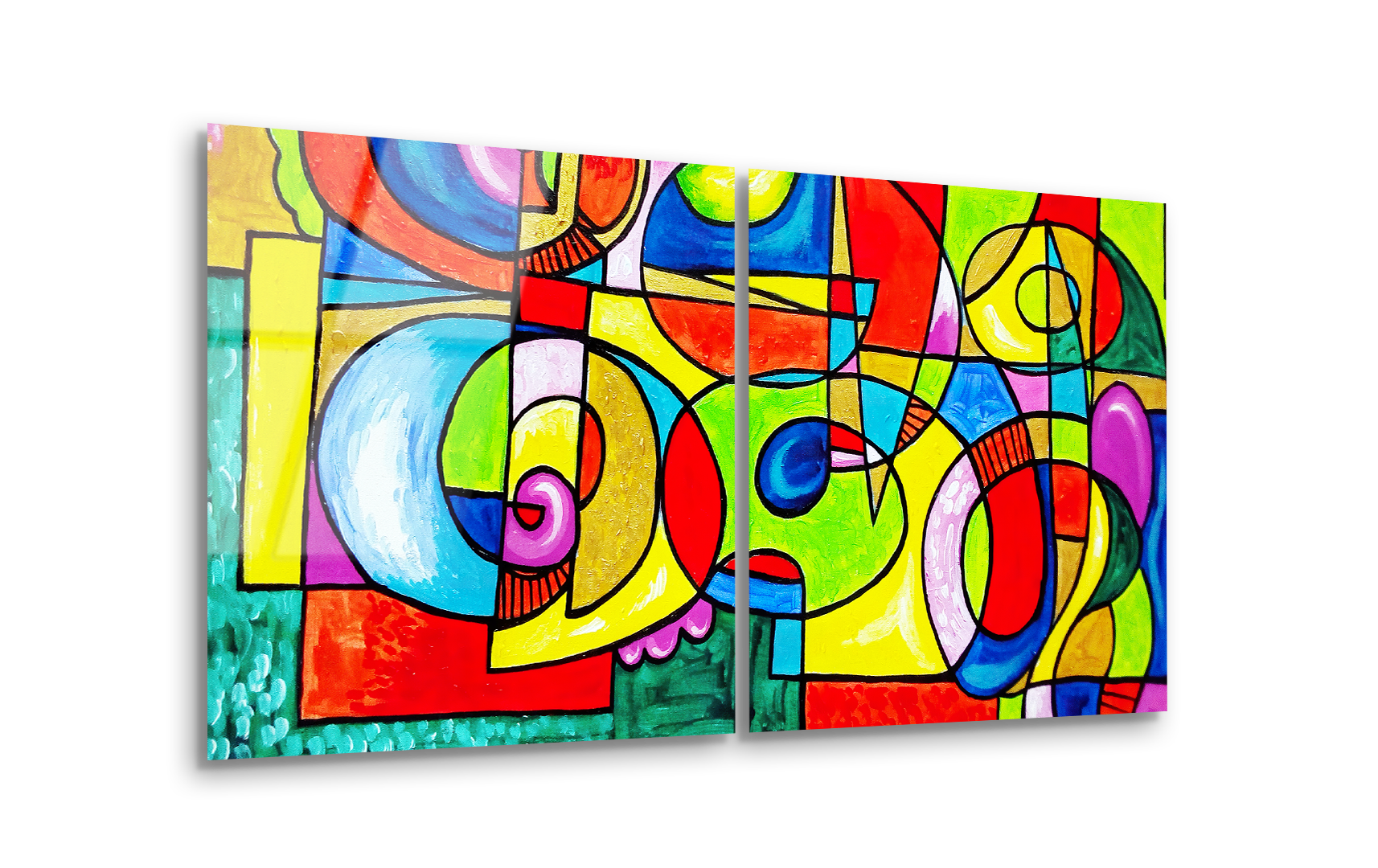 Mega Size Modern Oil Painting Abstract Geometric Shape Duo | Premium HD Metal Wall Art