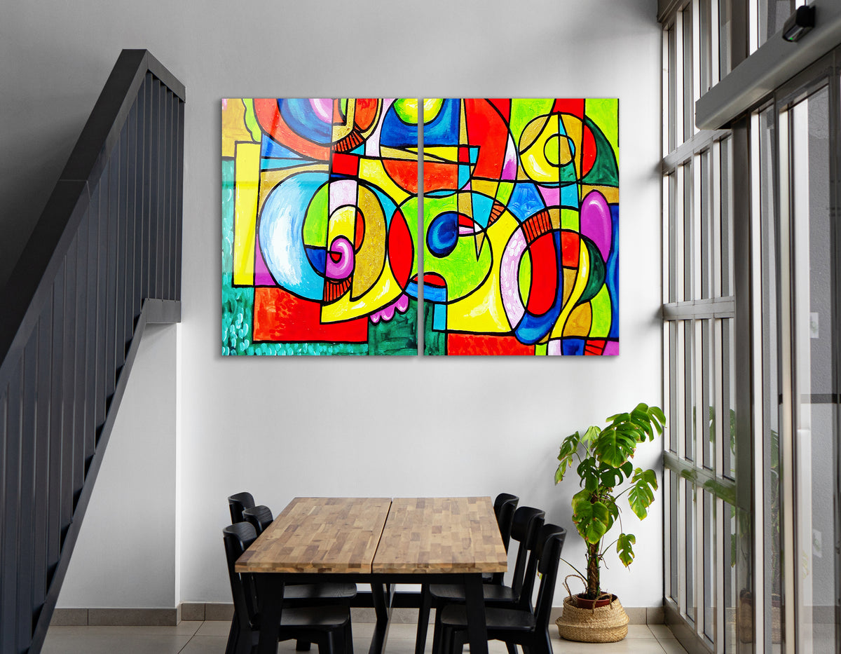 Mega Size Modern Oil Painting Abstract Geometric Shape Duo | Premium HD Metal Wall Art