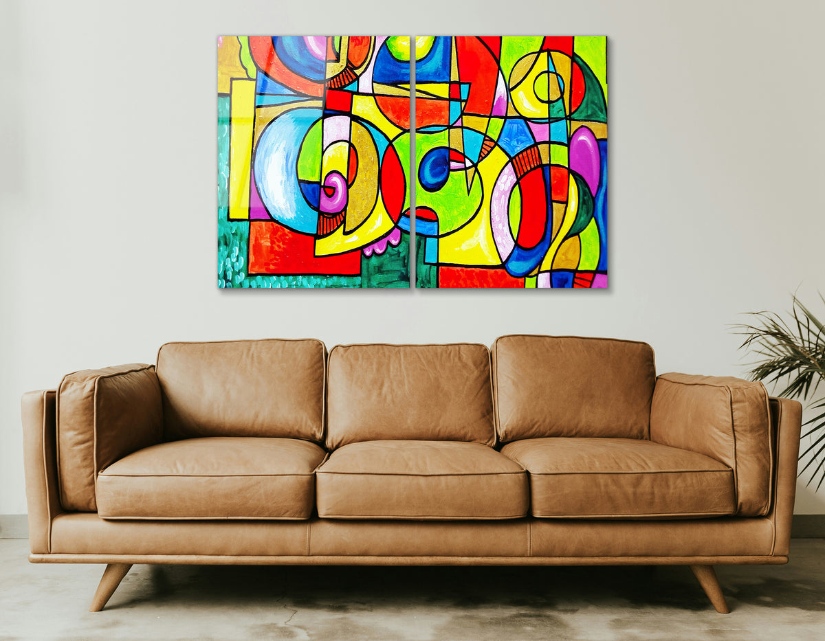Mega Size Modern Oil Painting Abstract Geometric Shape Duo | Premium HD Metal Wall Art