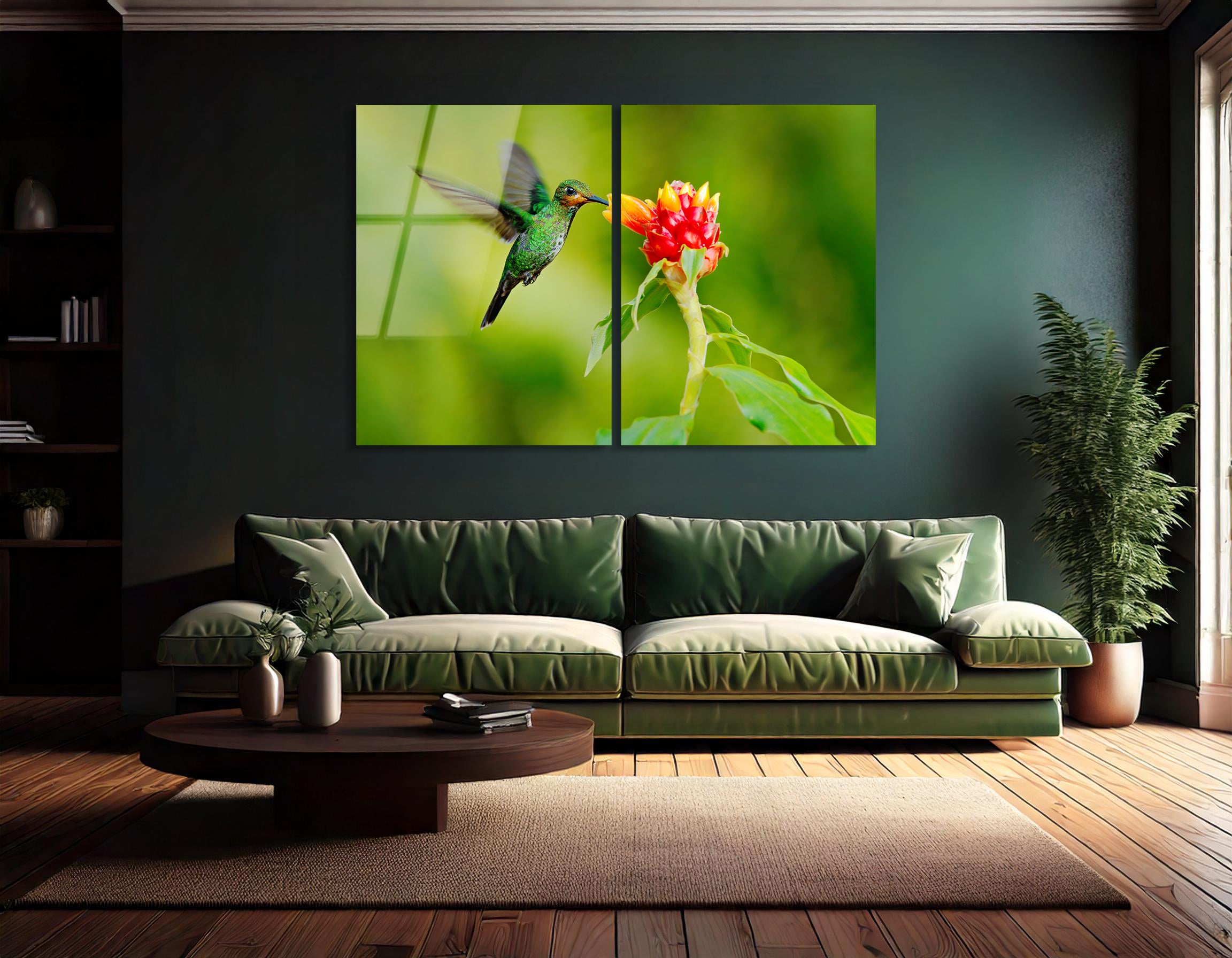 Mega Size Hummingbird Green-Crowned Duo | Premium HD Metal Wall Art