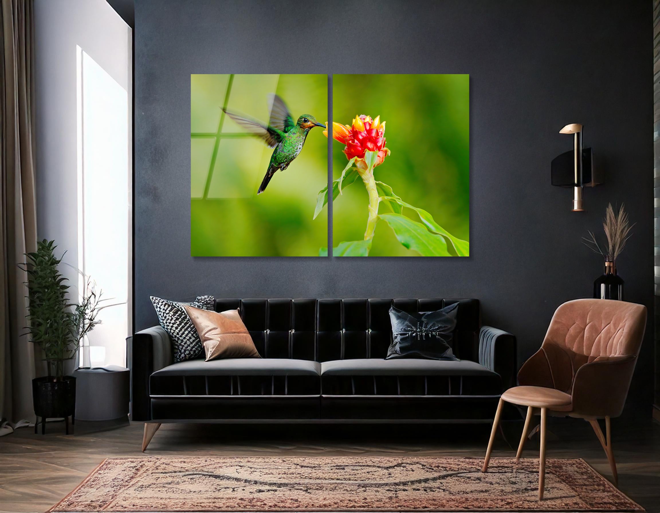 Mega Size Hummingbird Green-Crowned Duo | Premium HD Metal Wall Art