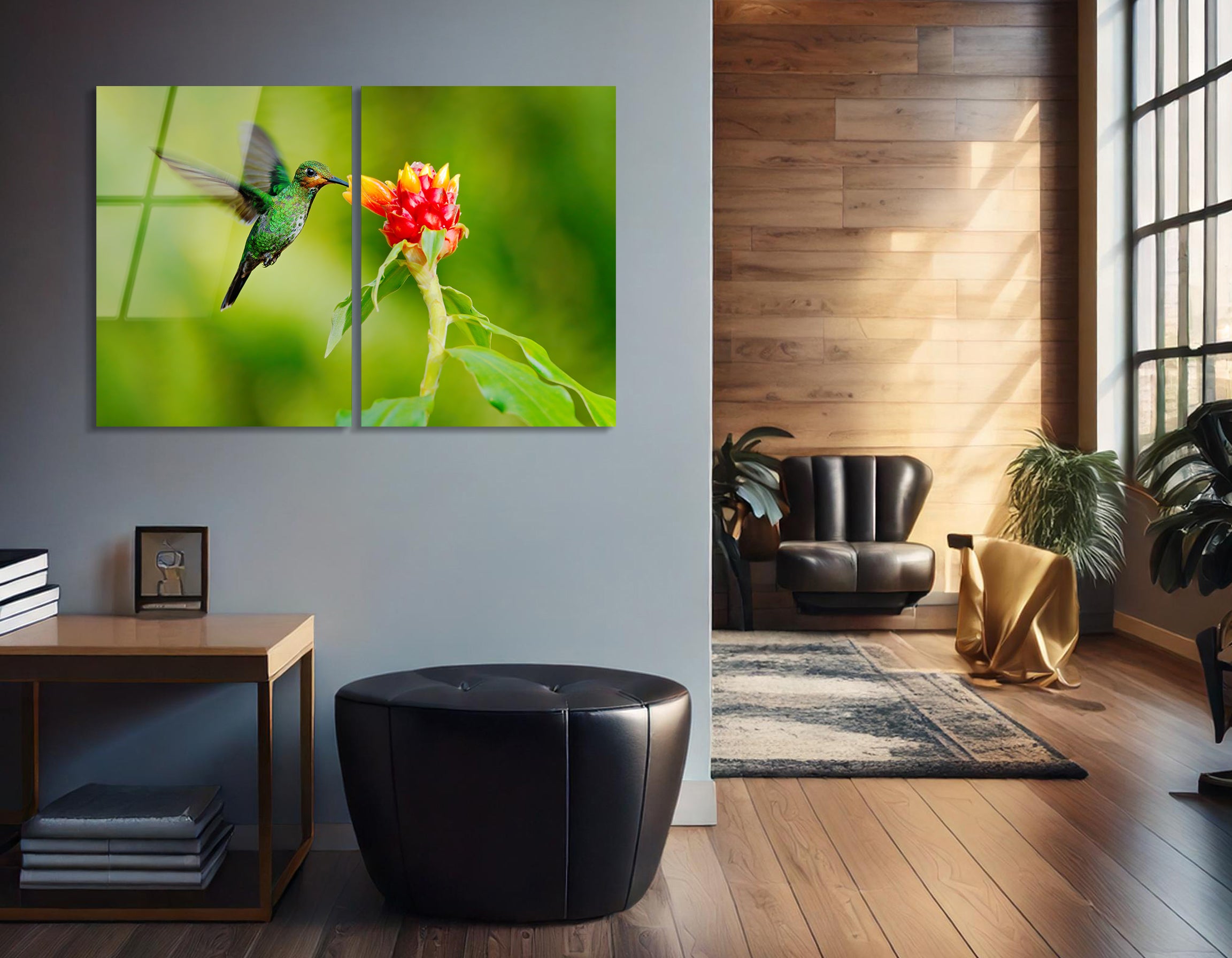 Mega Size Hummingbird Green-Crowned Duo | Premium HD Metal Wall Art