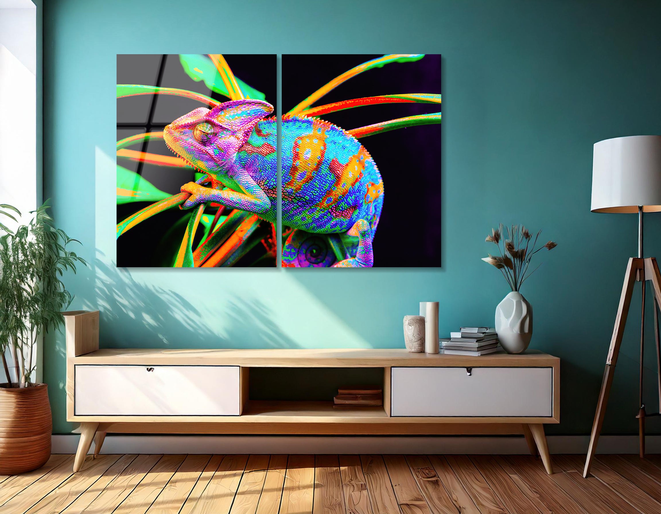 Mega Size Yemen Chameleon Duo | Premium HD Metal Wall Art