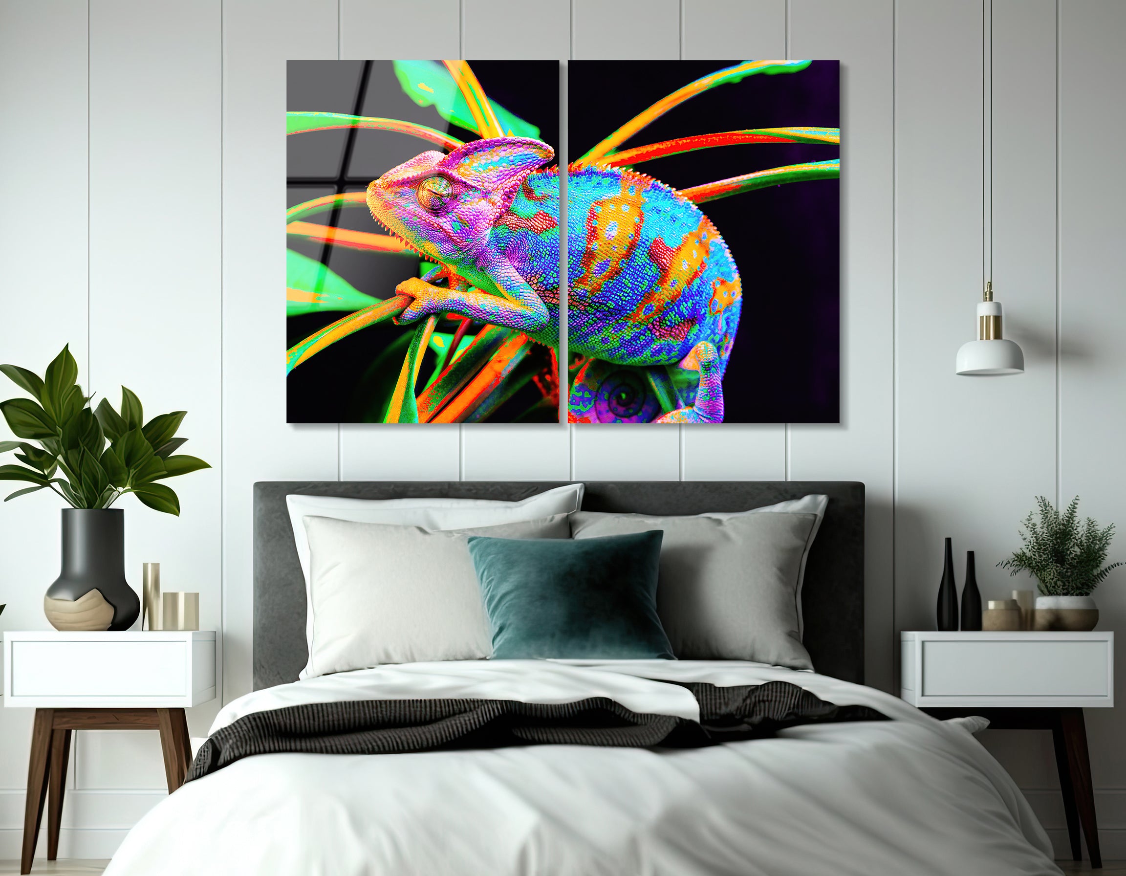 Mega Size Yemen Chameleon Duo | Premium HD Metal Wall Art