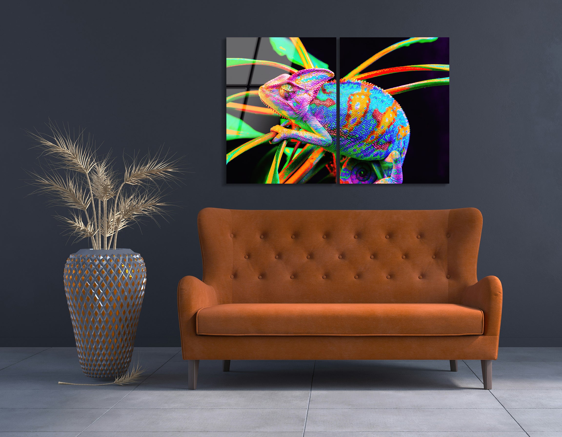 Mega Size Yemen Chameleon Duo | Premium HD Metal Wall Art