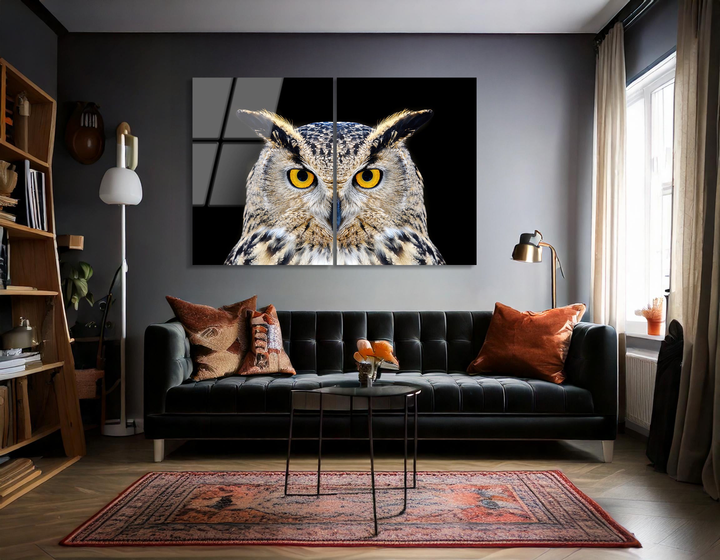 Mega Size Close-Up Owl Duo | Premium HD Metal Wall Art