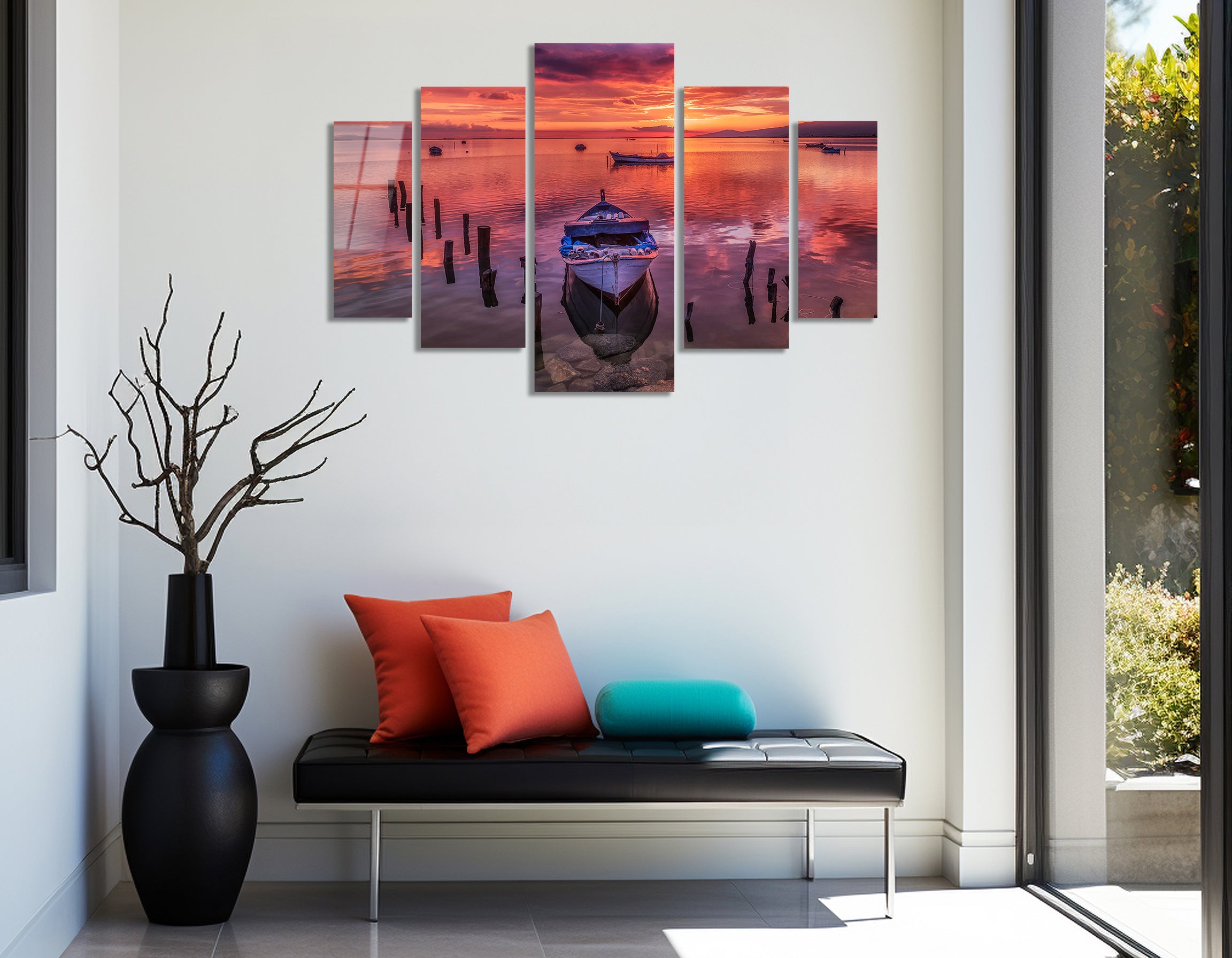 Mega Size Penta Sunset Harbor | Premium HD Metal Wall Art