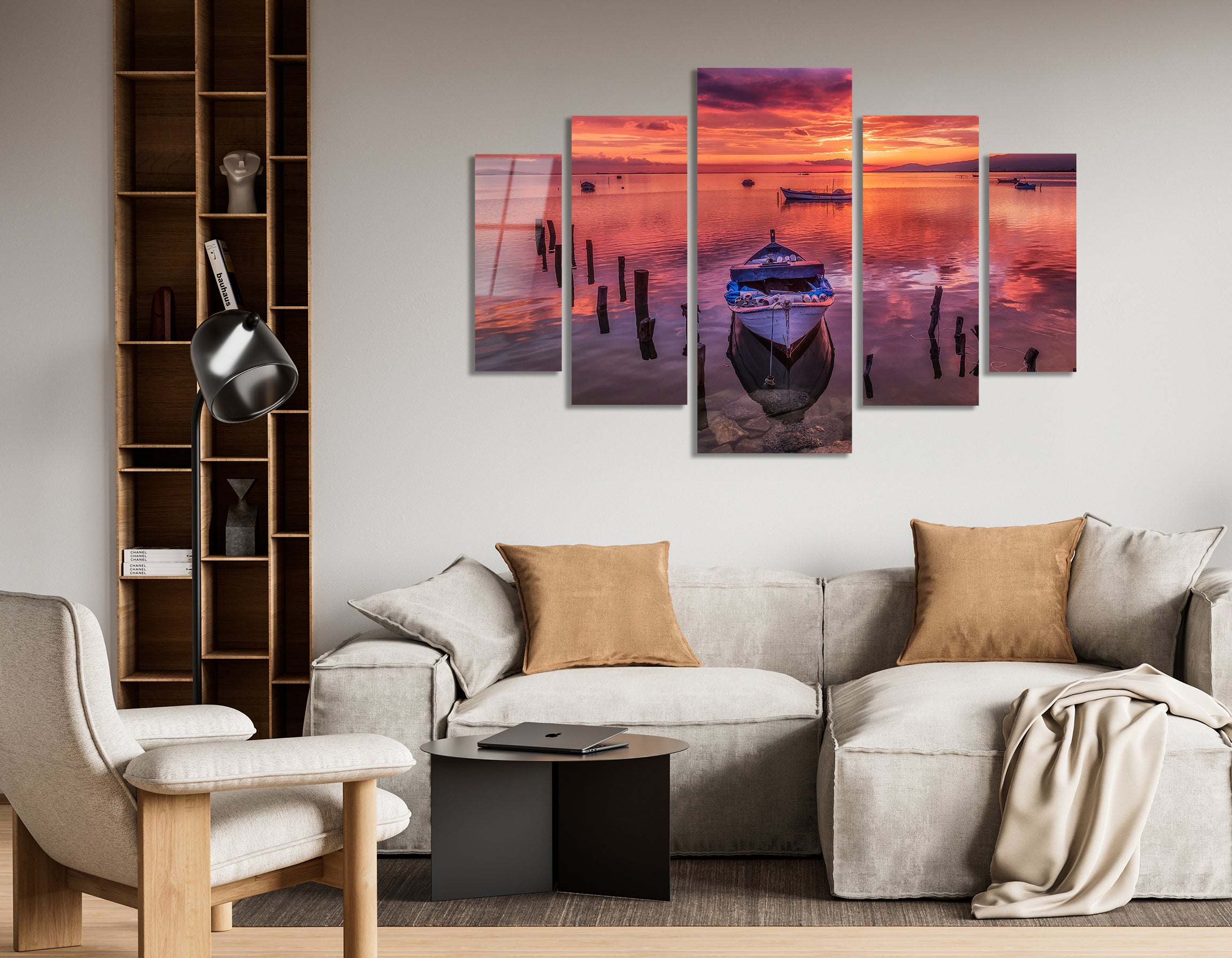 Mega Size Penta Sunset Harbor | Premium HD Metal Wall Art