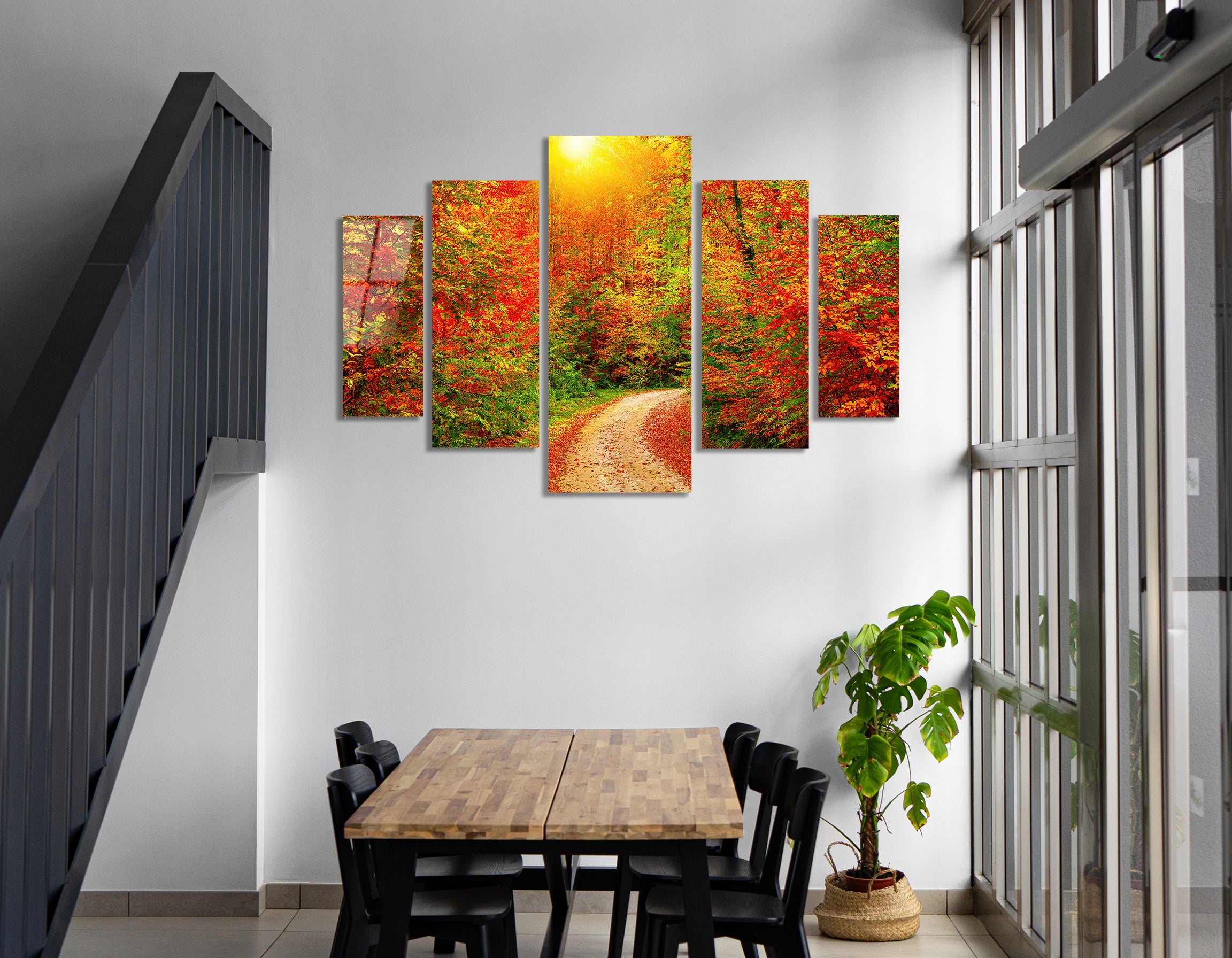 Mega Size Penta Autumn Pathway | Premium HD Metal Wall Art