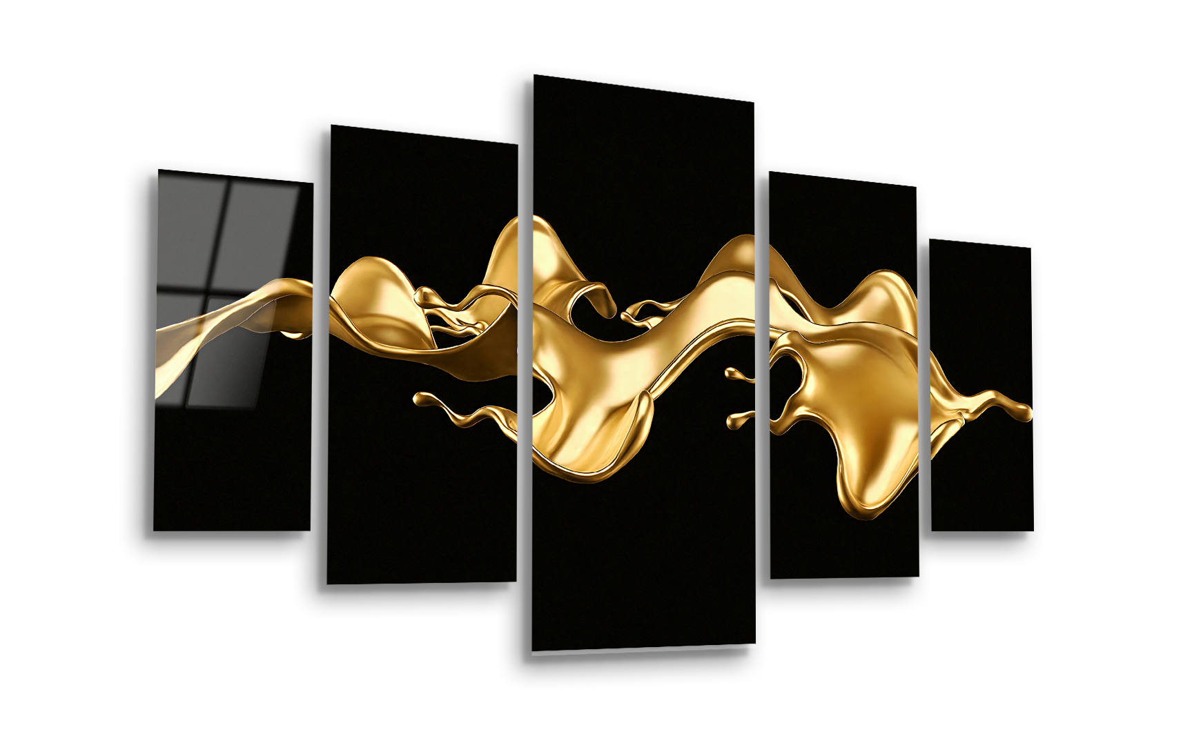 Mega Size Penta Liquid Gold Flow | Premium HD Metal Wall Art