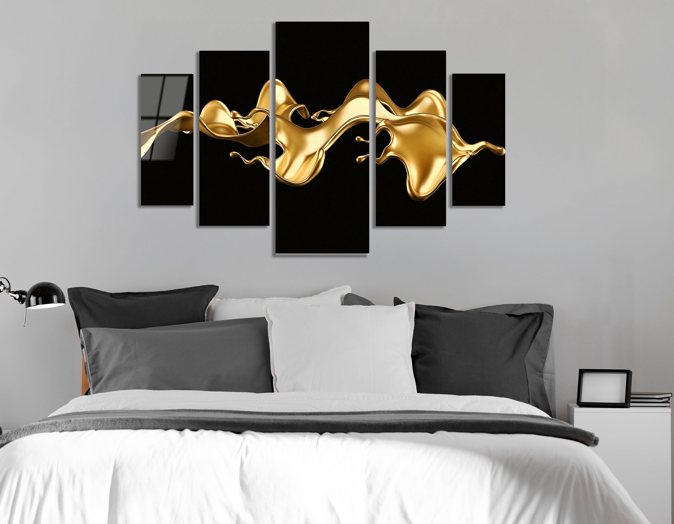 Mega Size Penta Liquid Gold Flow | Premium HD Metal Wall Art