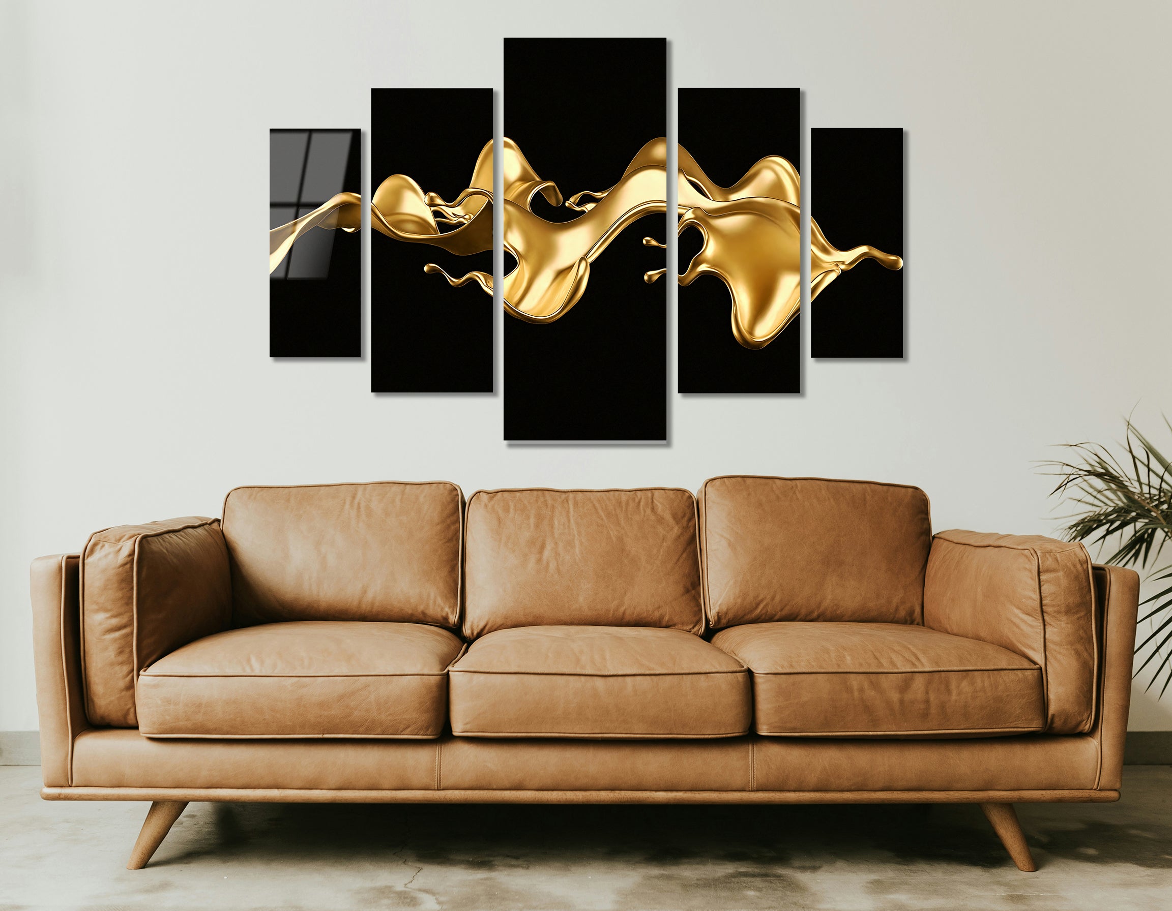Mega Size Penta Liquid Gold Flow | Premium HD Metal Wall Art