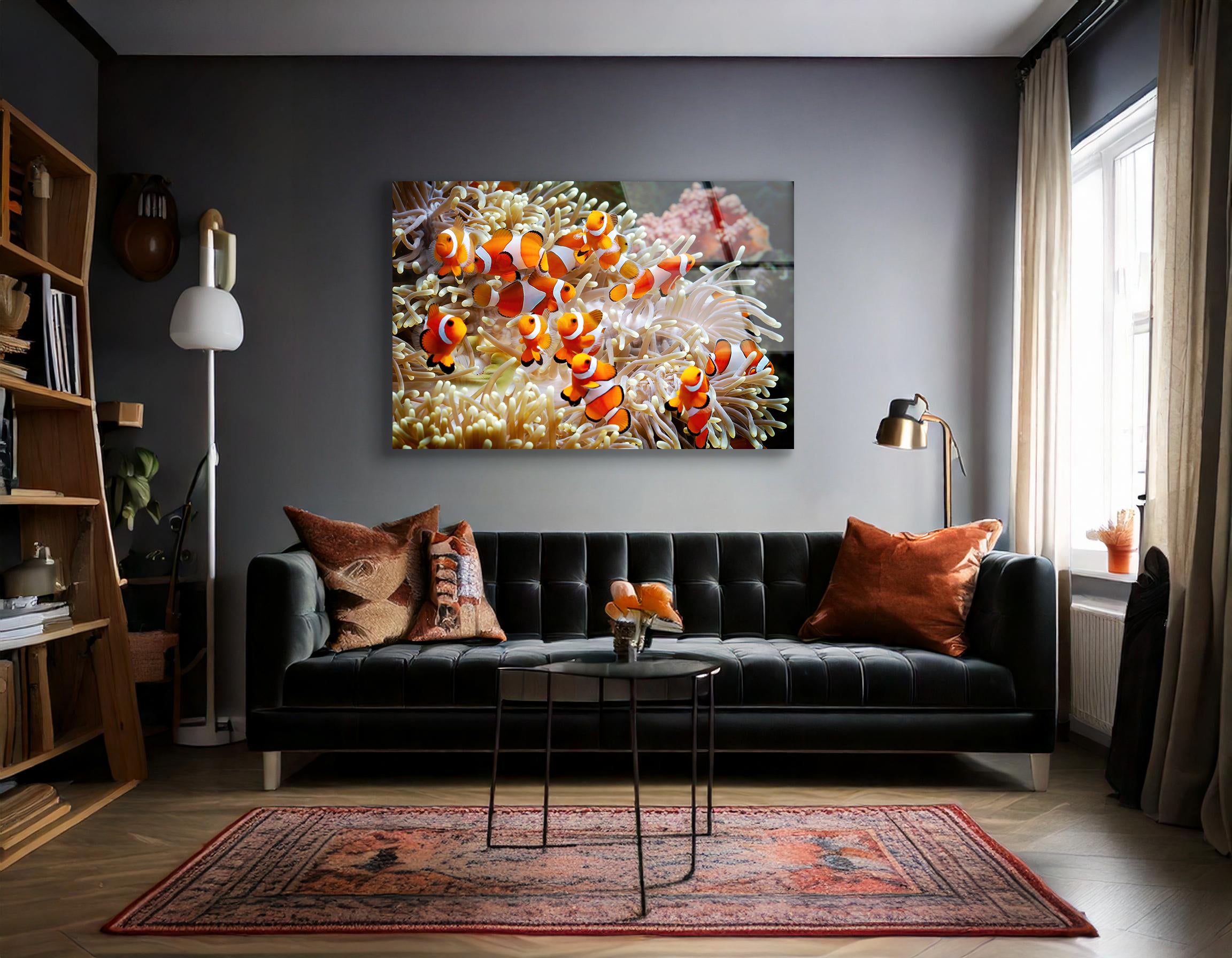 Cute Anemone Fish Playing on the Coral Reef | Premium HD Metal Wall Art