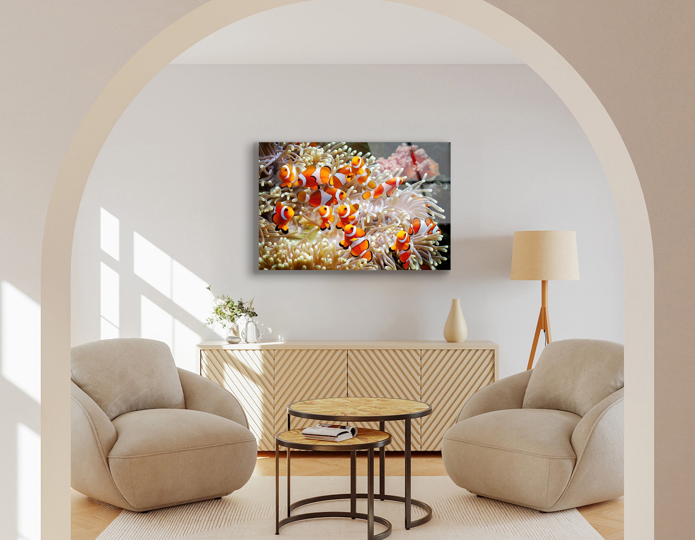 Cute Anemone Fish Playing on the Coral Reef | Premium HD Metal Wall Art