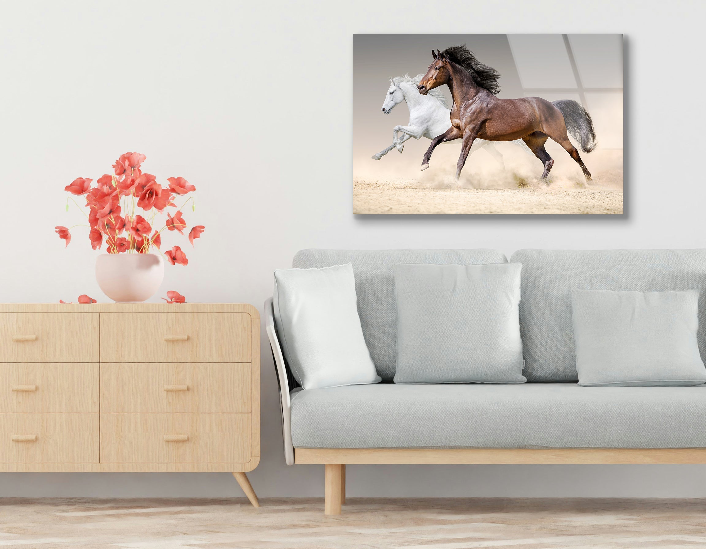 Two Horses Running Free in Desert Sand | Premium HD Metal Wall Art