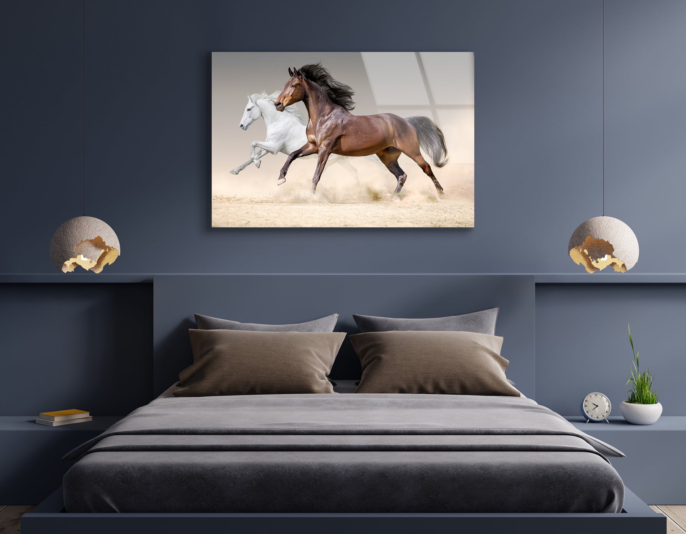 Two Horses Running Free in Desert Sand | Premium HD Metal Wall Art