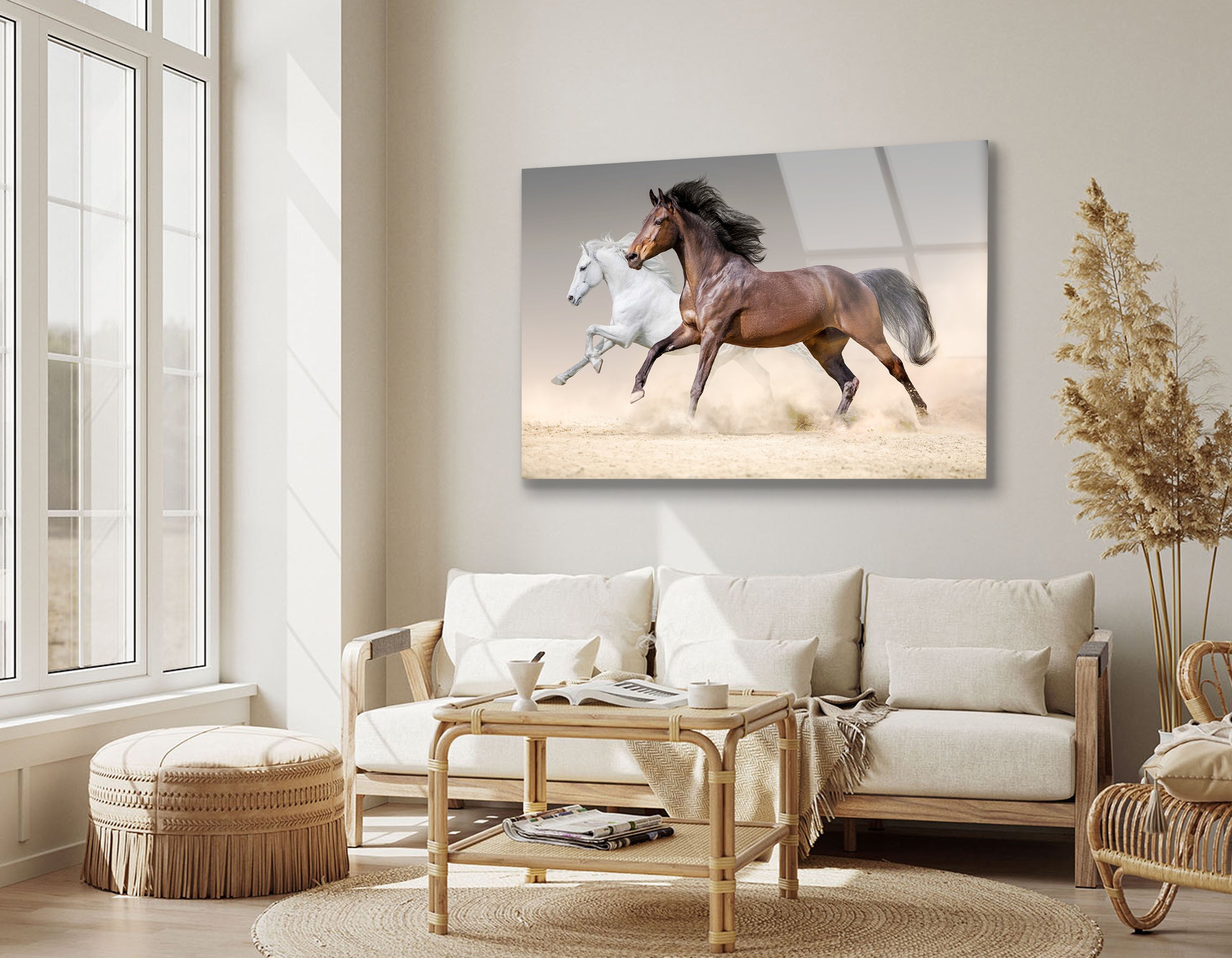 Two Horses Running Free in Desert Sand | Premium HD Metal Wall Art
