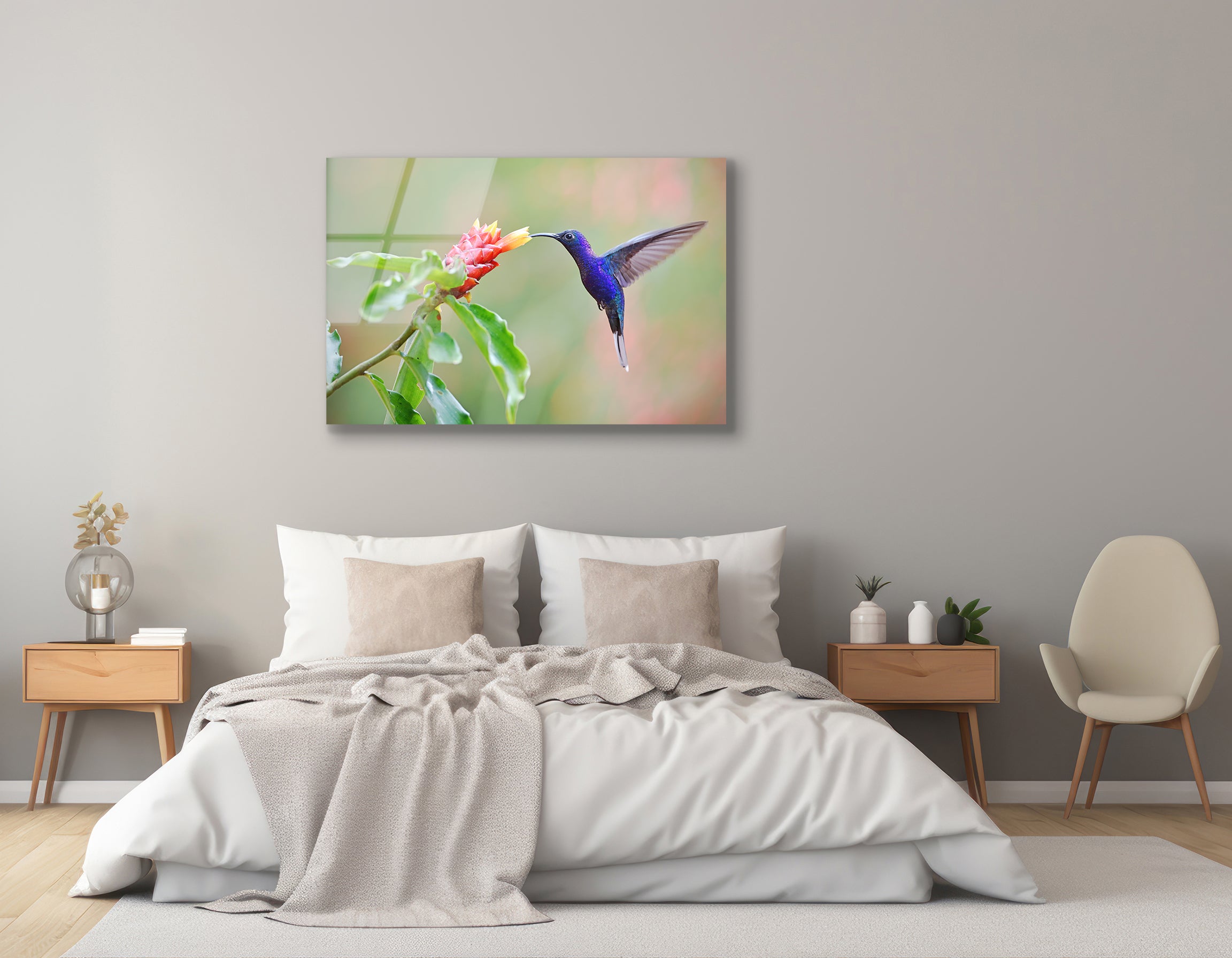 Violet Hummingbird on Flower | Premium HD Metal Wall Art