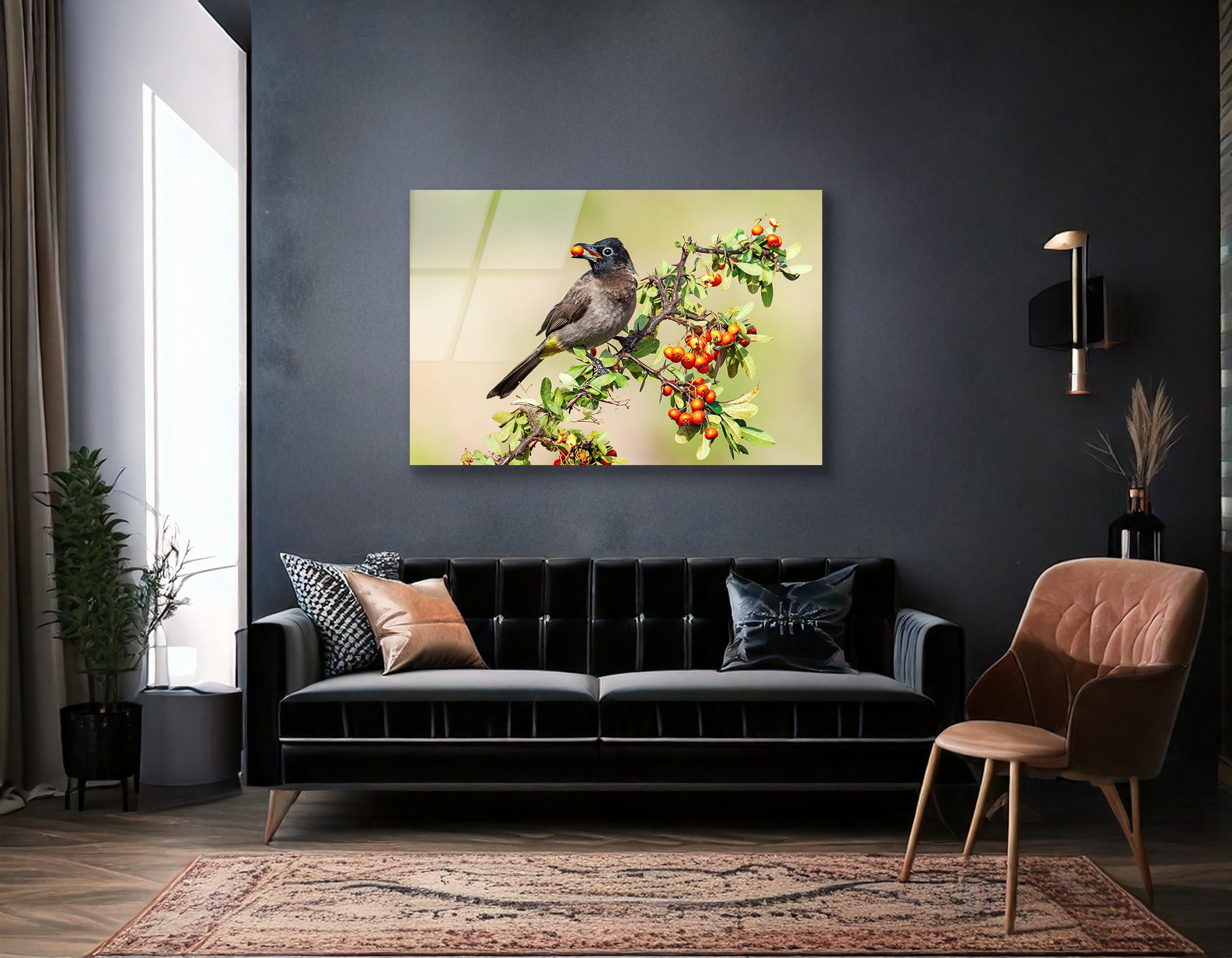White-Spectacled Bulbul Feeding | Premium HD Metal Wall Art