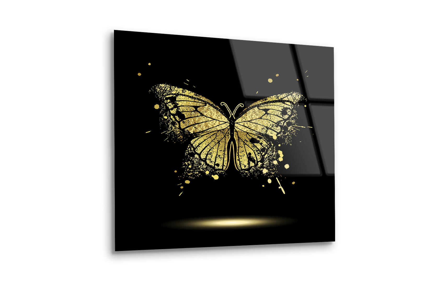 Golden Butterfly on Black Background | Premium HD Metal Wall Art