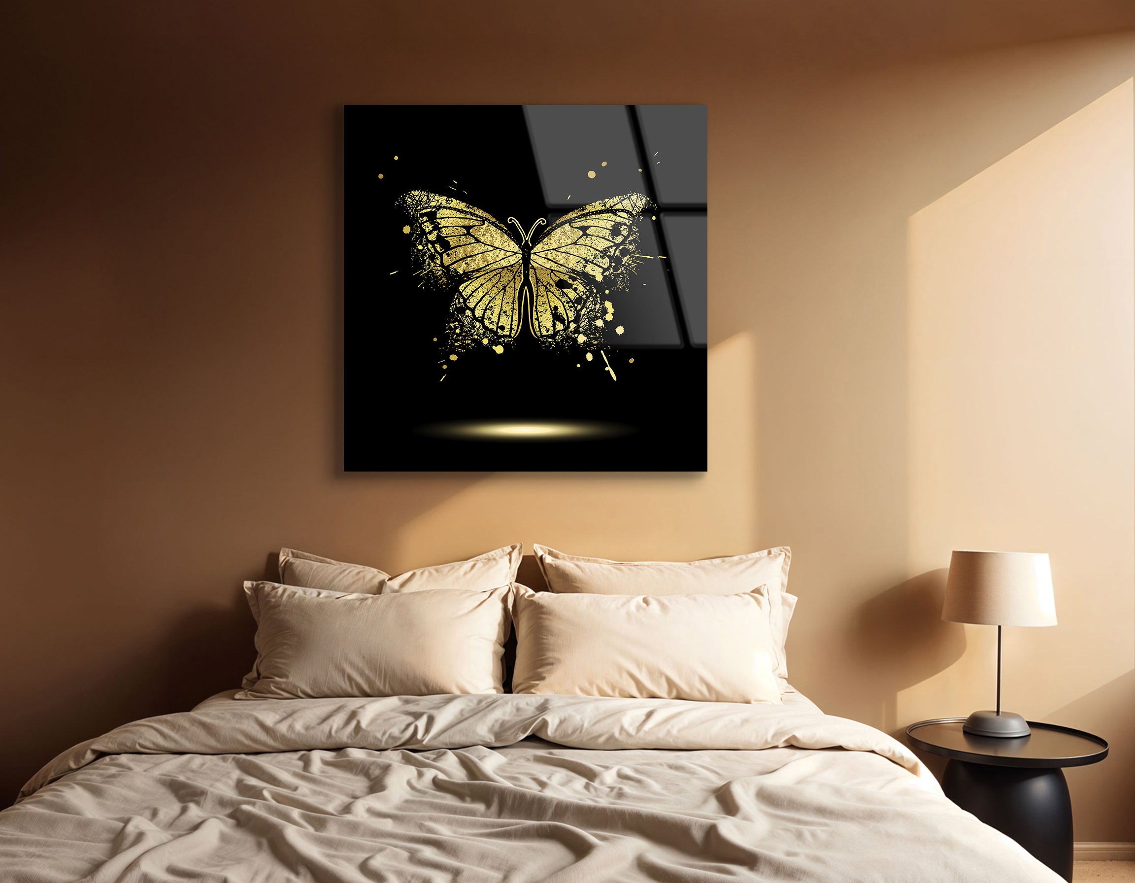 Golden Butterfly on Black Background | Premium HD Metal Wall Art