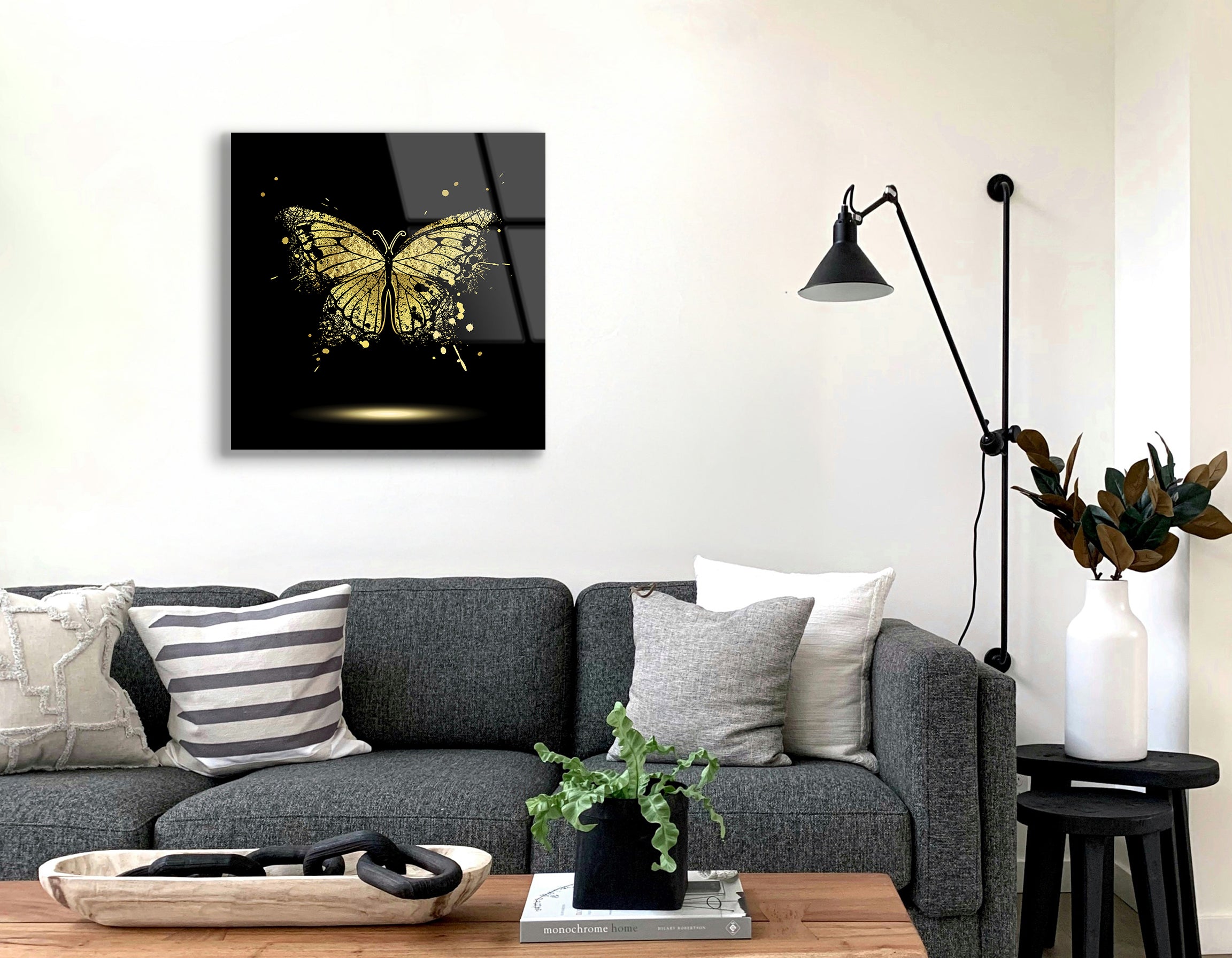Golden Butterfly on Black Background | Premium HD Metal Wall Art
