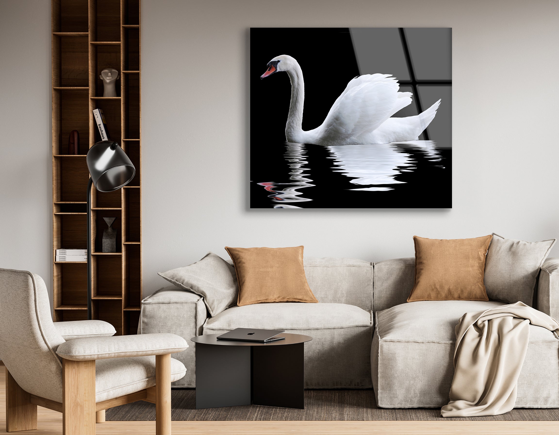 Swan on Black Background | Premium HD Metal Wall Art