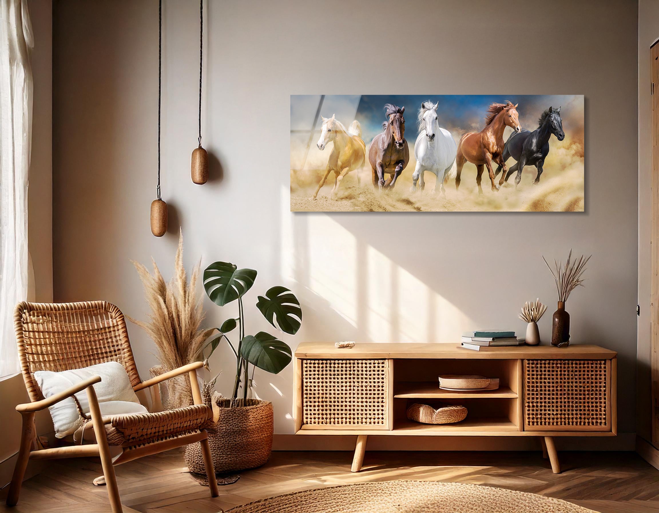 Herd of Horses in Desert Storm | Premium HD Metal Wall Art