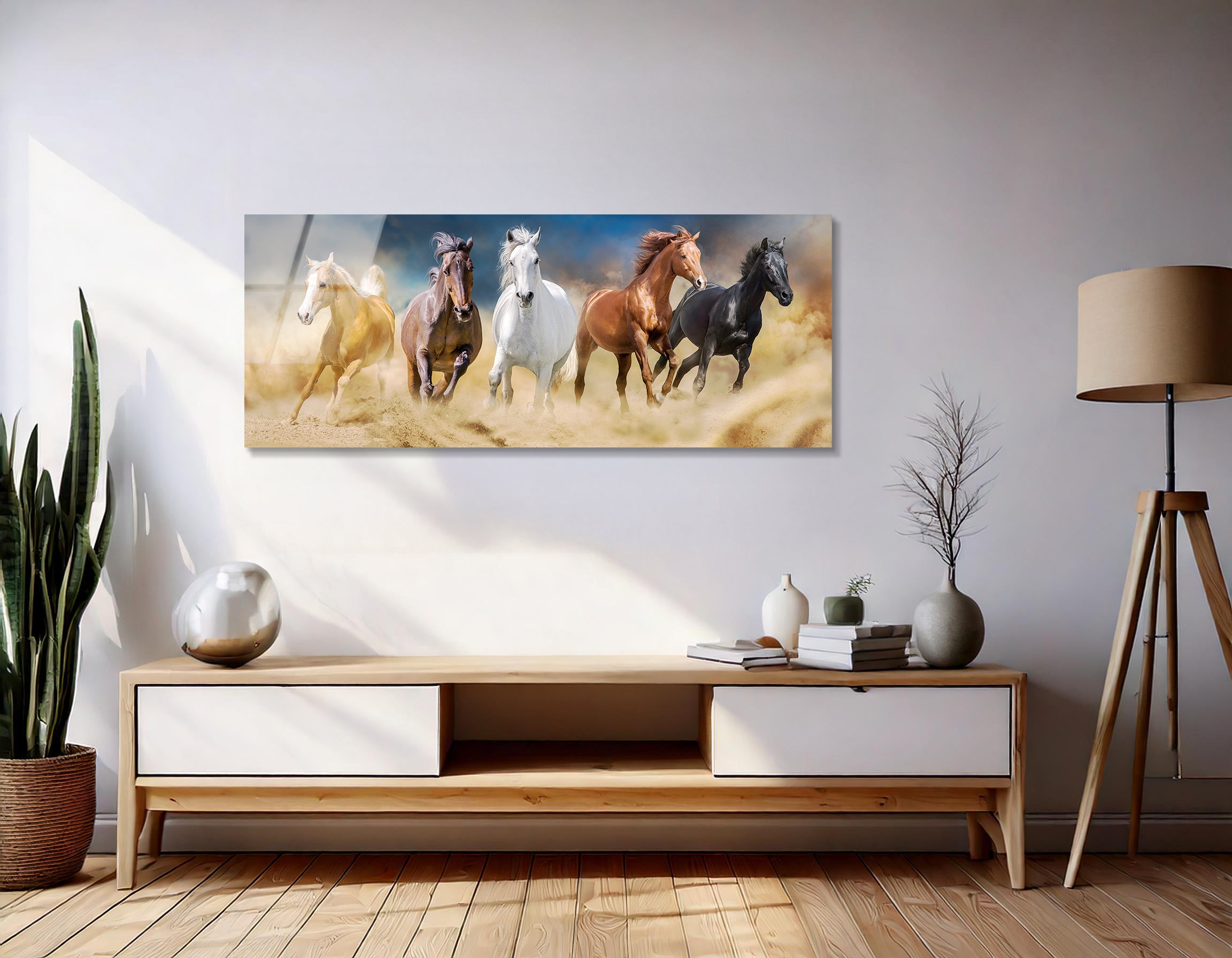 Herd of Horses in Desert Storm | Premium HD Metal Wall Art