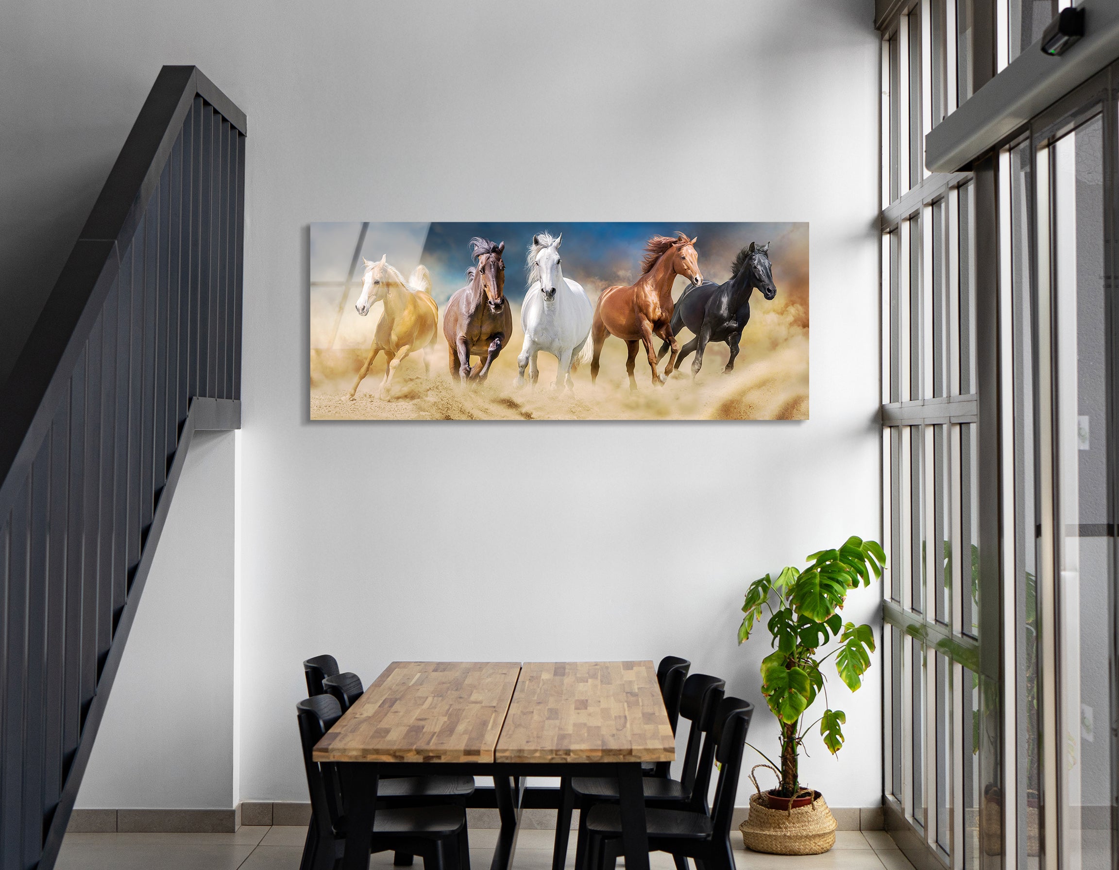 Herd of Horses in Desert Storm | Premium HD Metal Wall Art