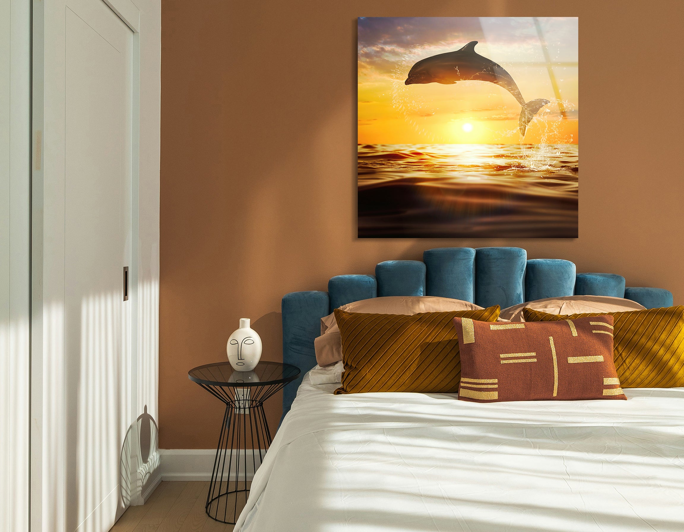 Bottlenose Dolphin Jumping at Sunset | Premium HD Metal Wall Art