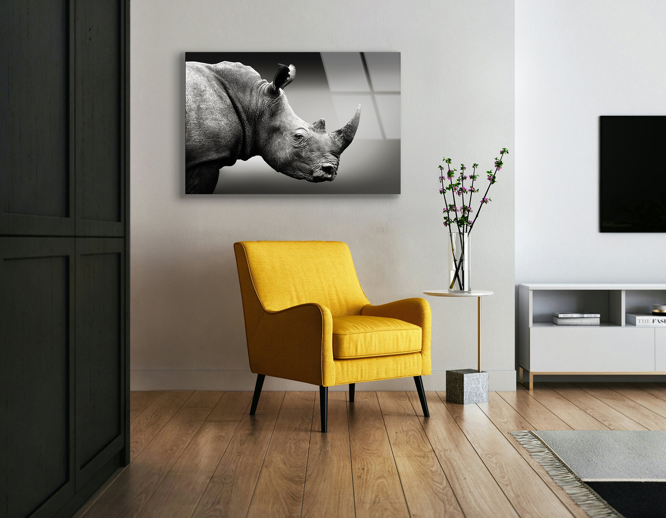 Monochrome Rhinoceros Portrait | Premium HD Metal Wall Art