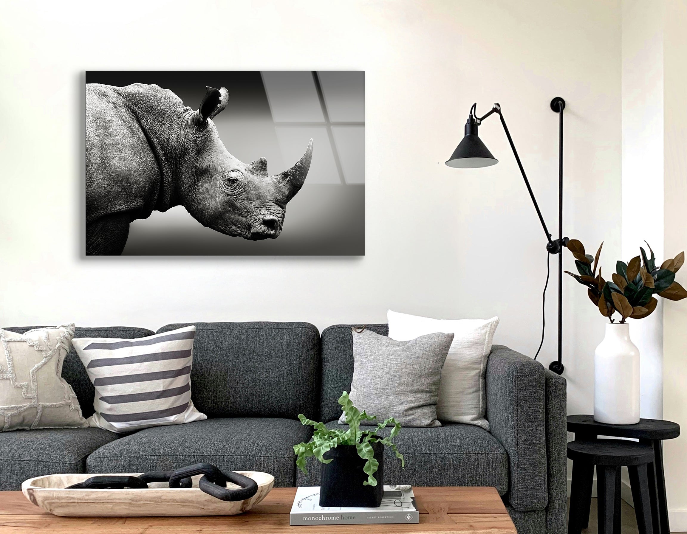 Monochrome Rhinoceros Portrait | Premium HD Metal Wall Art