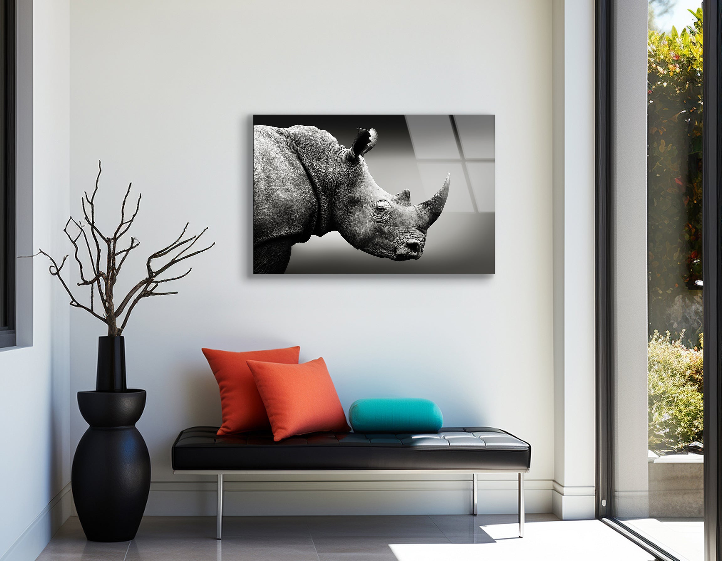 Monochrome Rhinoceros Portrait | Premium HD Metal Wall Art