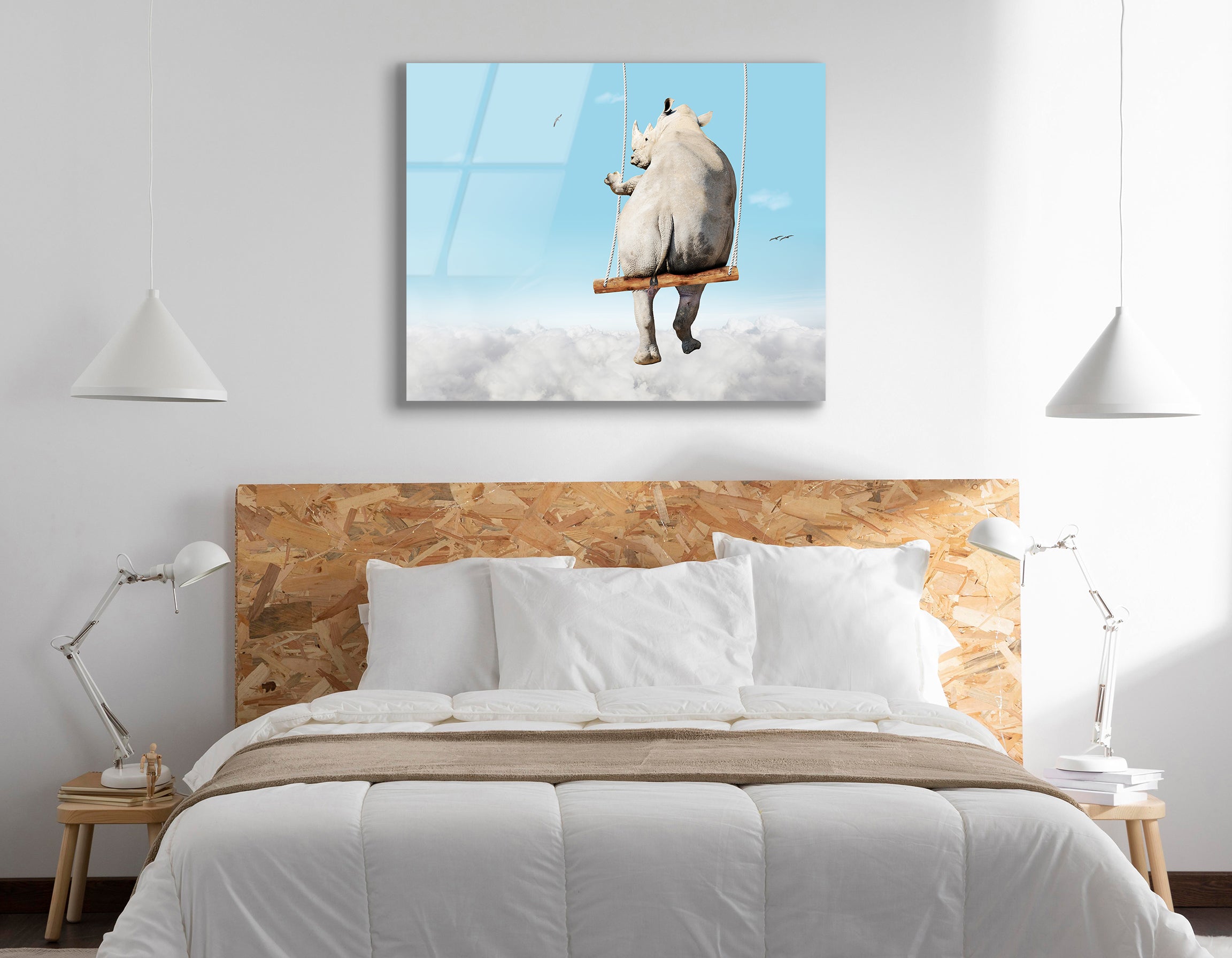 Rhino Swinging on a Swing Bar | Premium HD Metal Wall Art