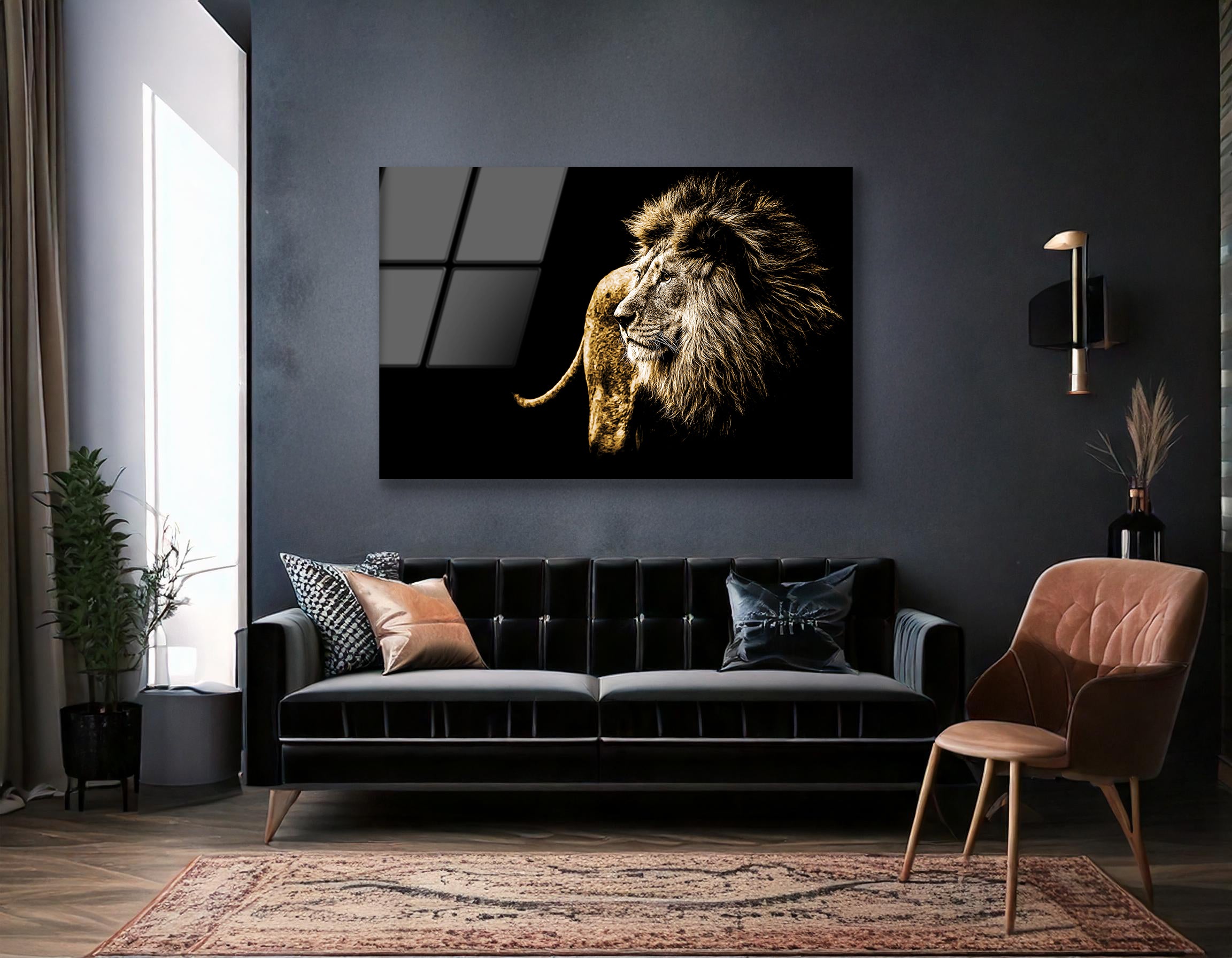 Lion Portrait in Bright Golden Colors | Premium HD Metal Wall Art