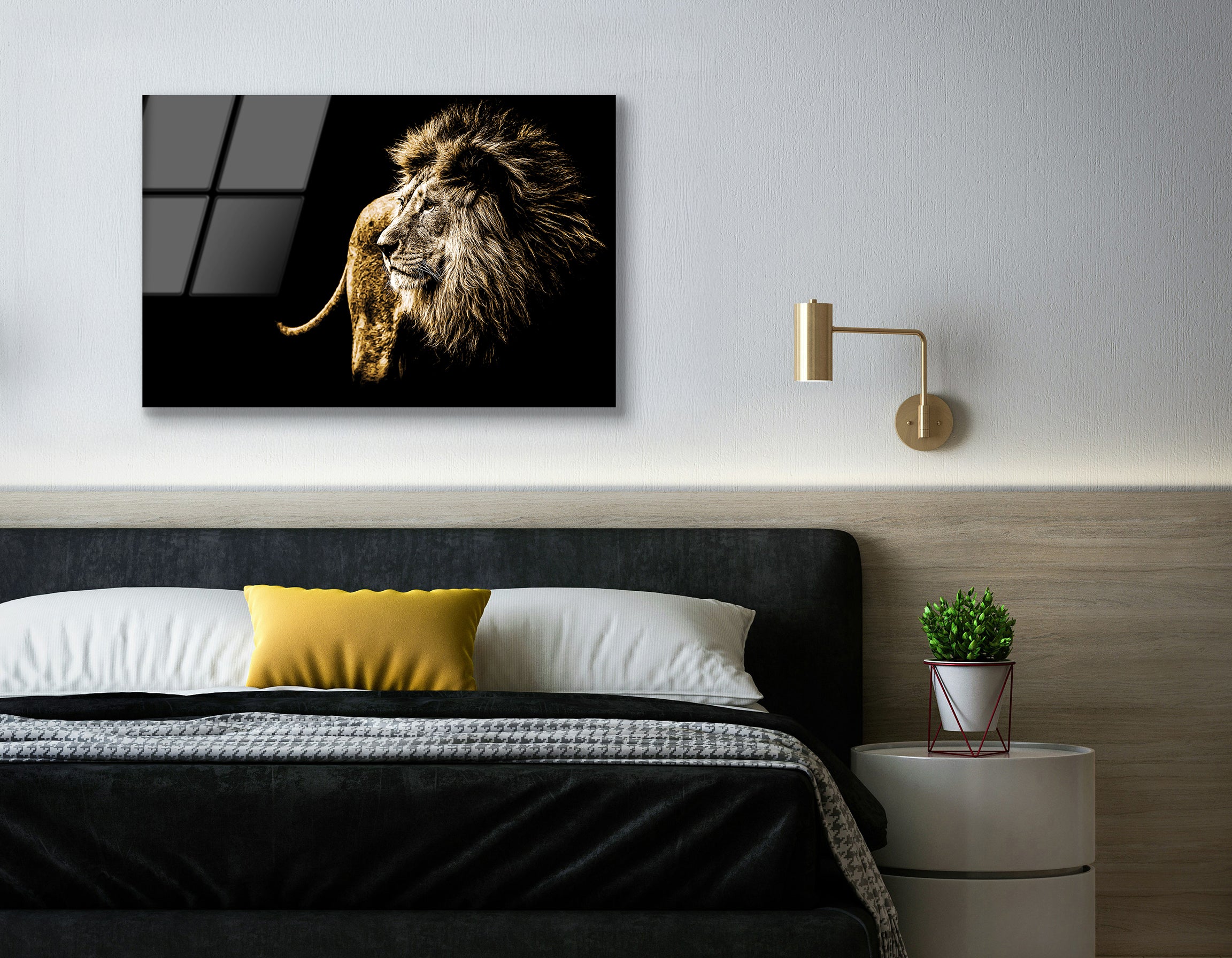Lion Portrait in Bright Golden Colors | Premium HD Metal Wall Art