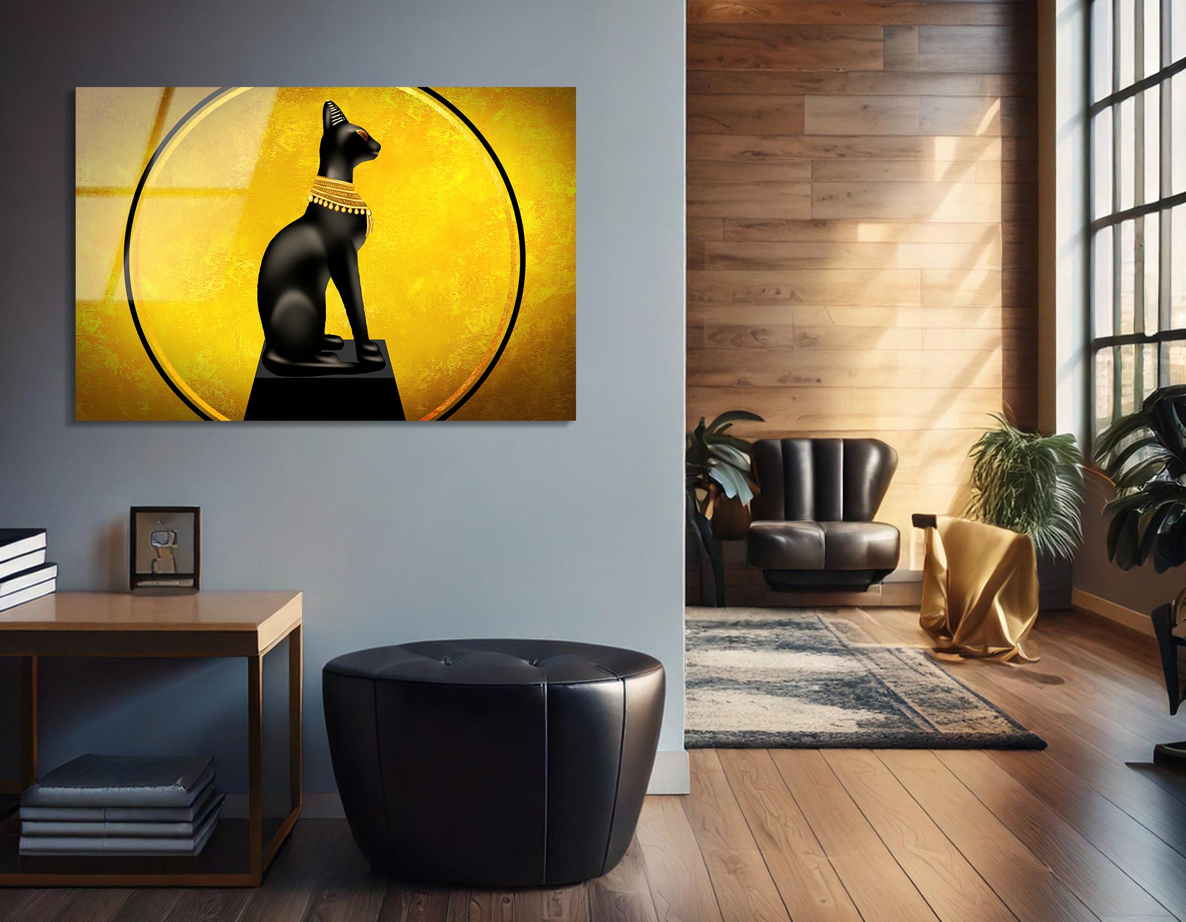 Egyptian Abstract Background with Goddess Bastet | Premium HD Metal Wall Art